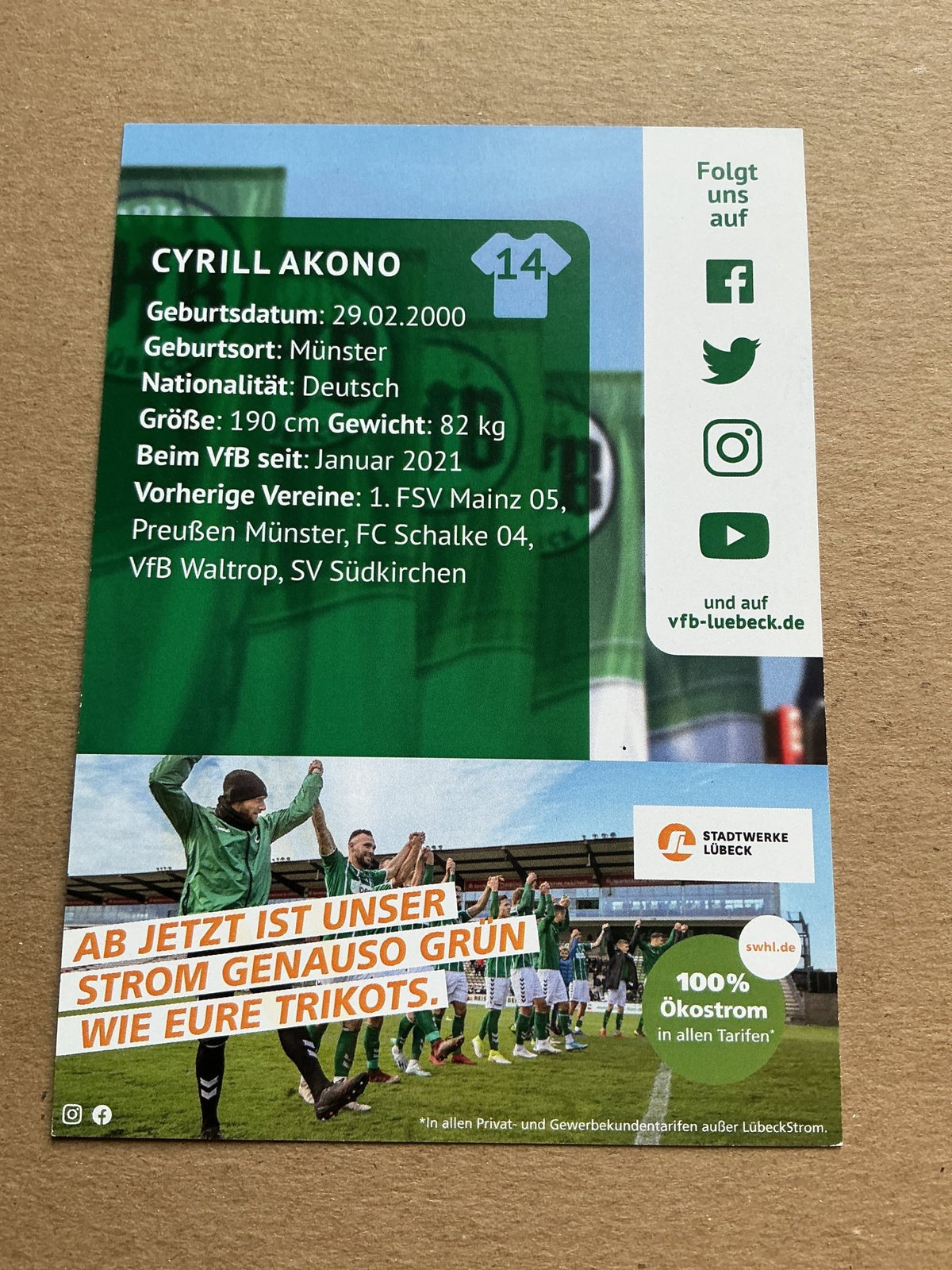 Cyrill Akono, Germany 🇩🇪 VfB Lübeck 2020/21 hand signed - Autographs-World