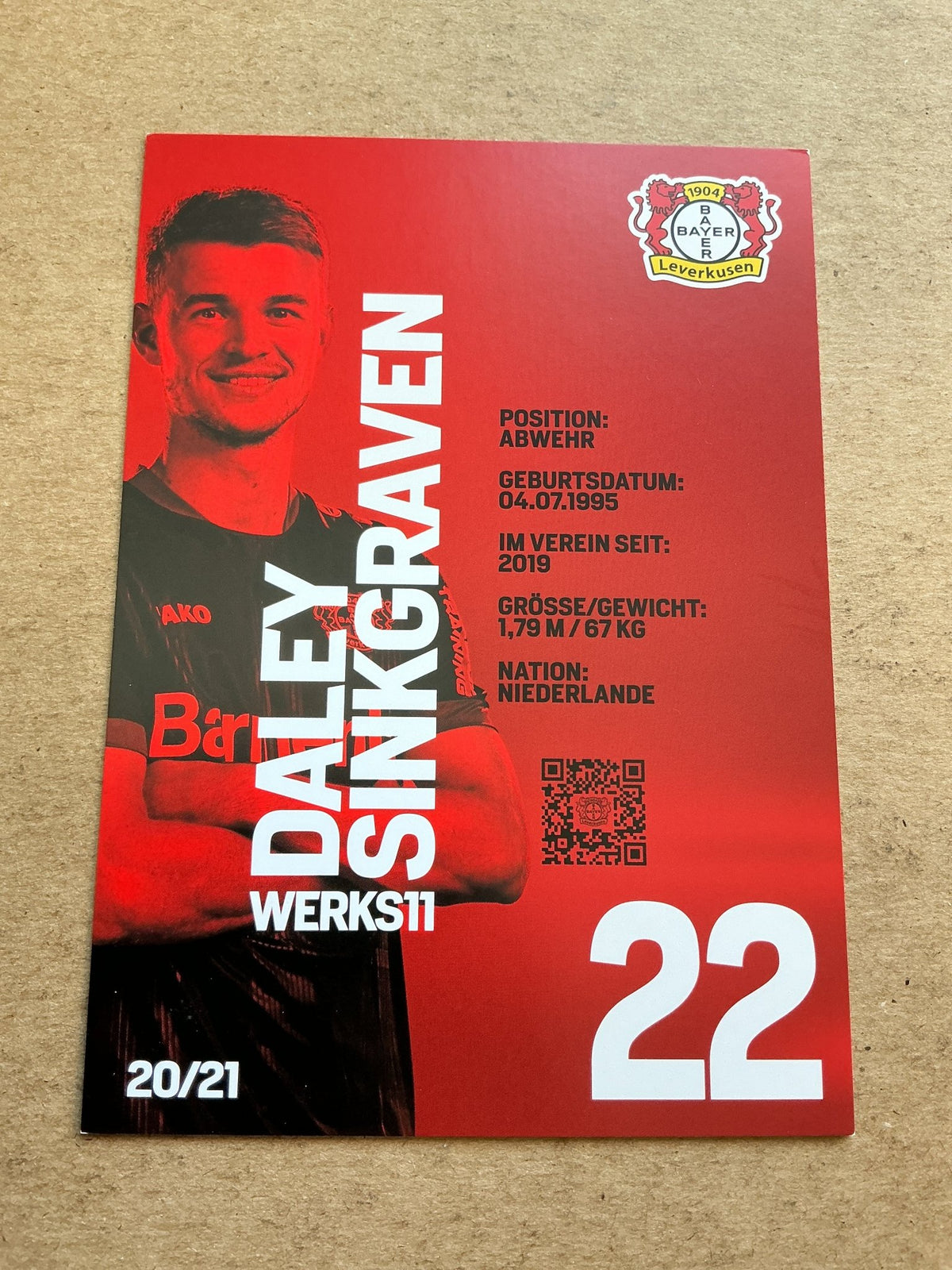 Daley Sinkgraven, Netherlands 🇳🇱 Bayer 04 Leverkusen 2020/21 hand signed - Autographs-World