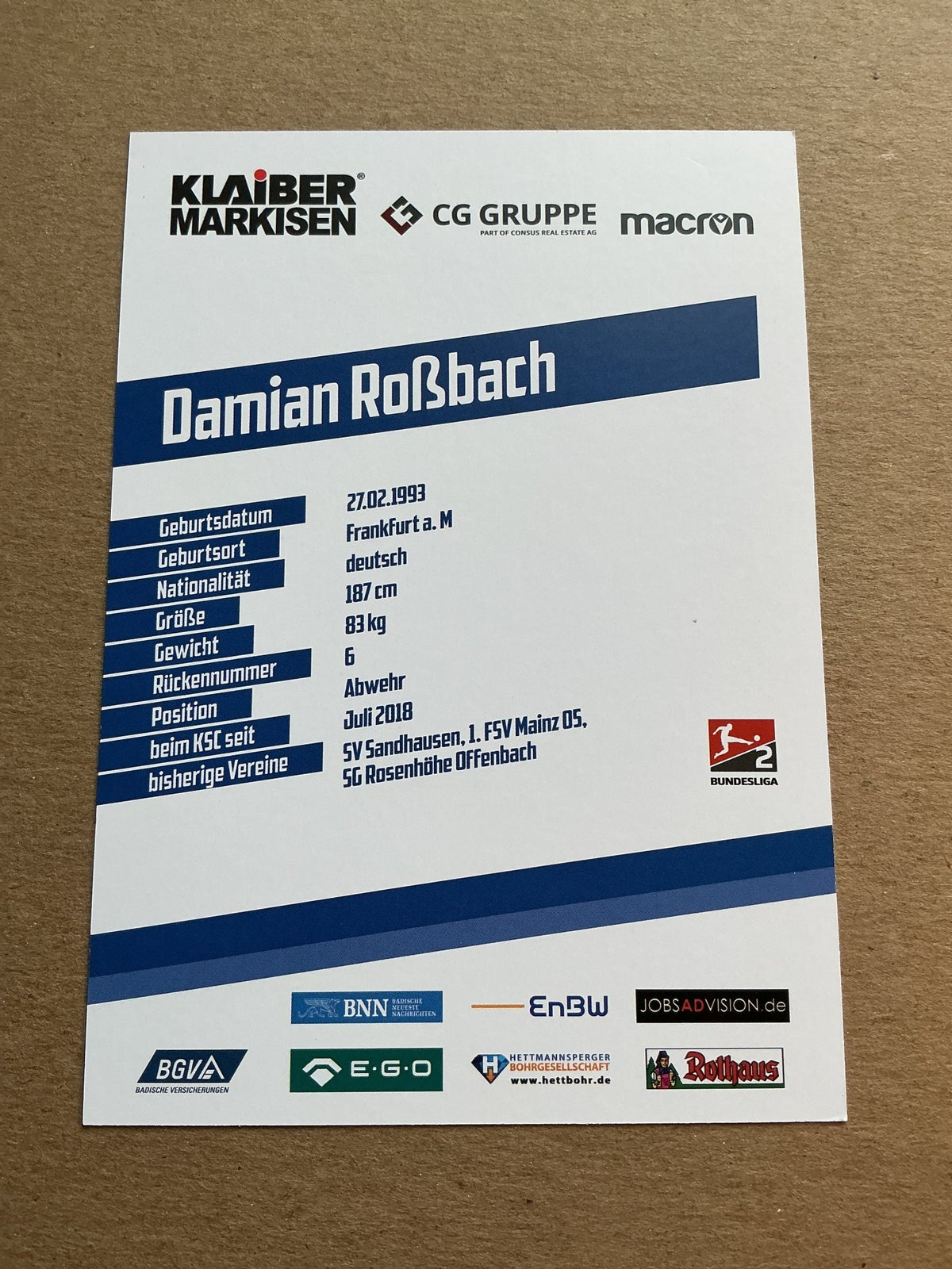 Damian Rossbach, Germany 🇩🇪 Karlsruher SC 2019/20 hand signed - Autographs-World