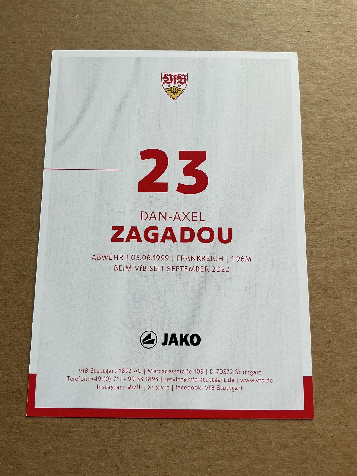 Dan-Axel Zagadou, France 🇫🇷 VfB Stuttgart 2024/25 hand signed - Autographs-World