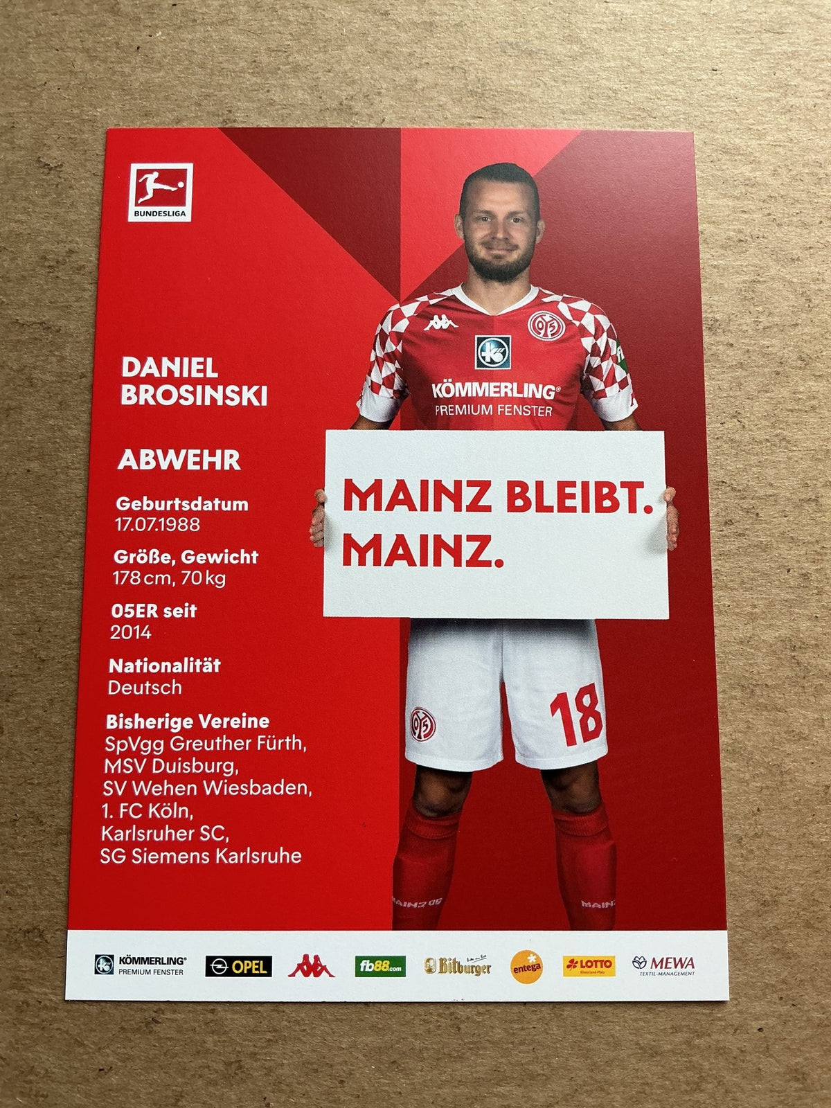 Daniel Brosinski, Germany 🇩🇪 FSV Mainz 05 2020/21 hand signed - Autographs-World