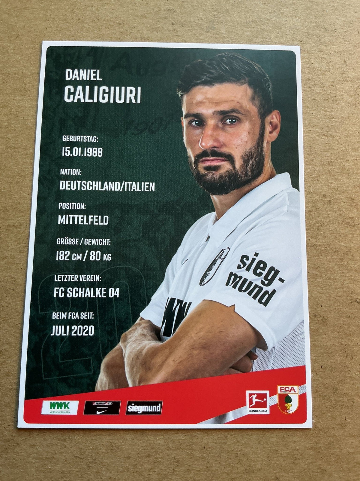 Daniel Caligiuri, Germany 🇩🇪 FC Augsburg 2020/21 hand signed - Autographs-World