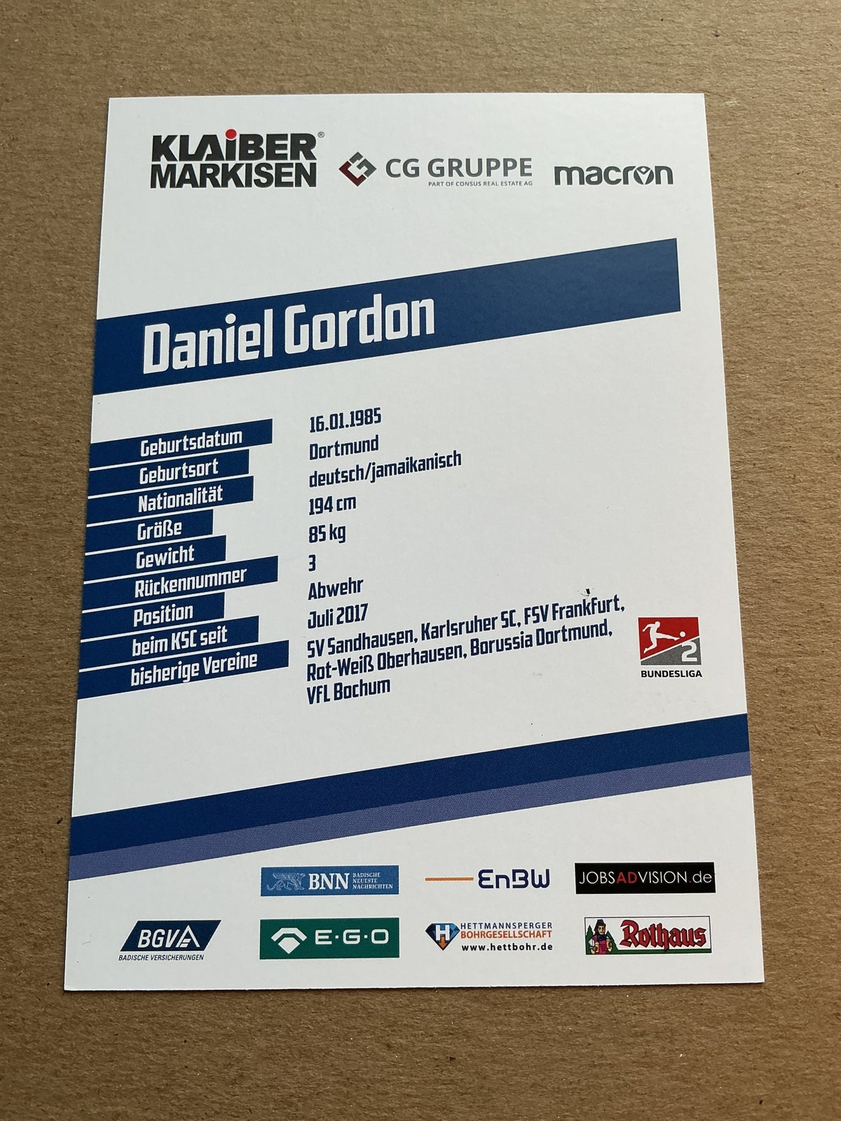 Daniel Gordon, Jamaica 🇯🇲 Karlsruher SC 2019/20 hand signed - Autographs-World