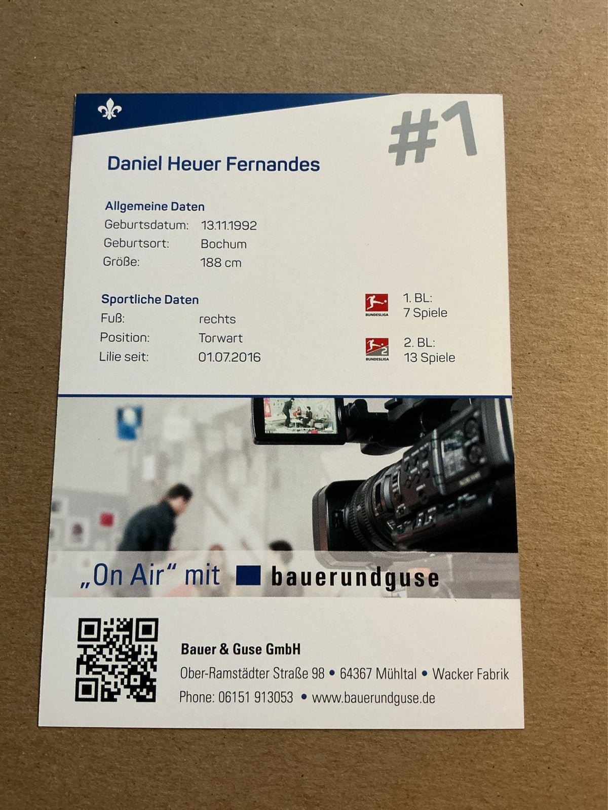 Daniel Heuer Fernandes, Portugal 🇵🇹 SV Darmstadt 98 2017/18 hand signed - Autographs-World