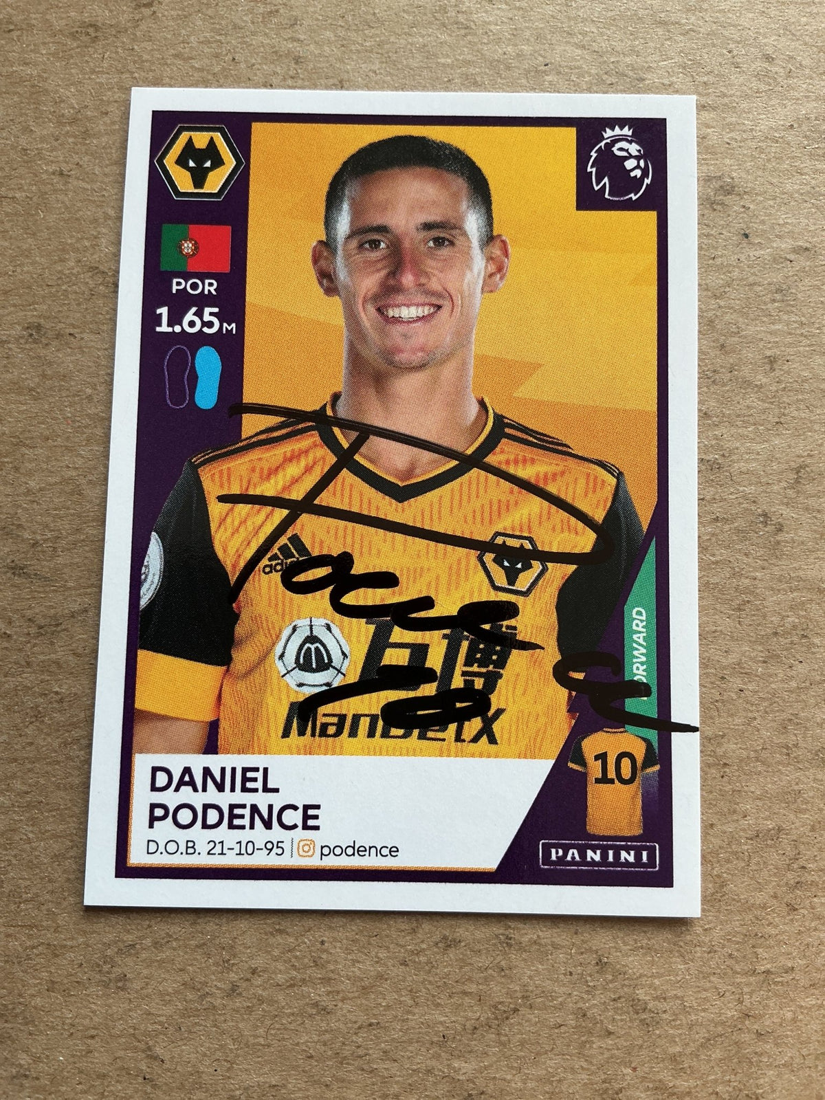 Daniel Podence, Portugal 🇵🇹 Wolverhampton Wanderers 2021 Panini hand signed - Autographs-World