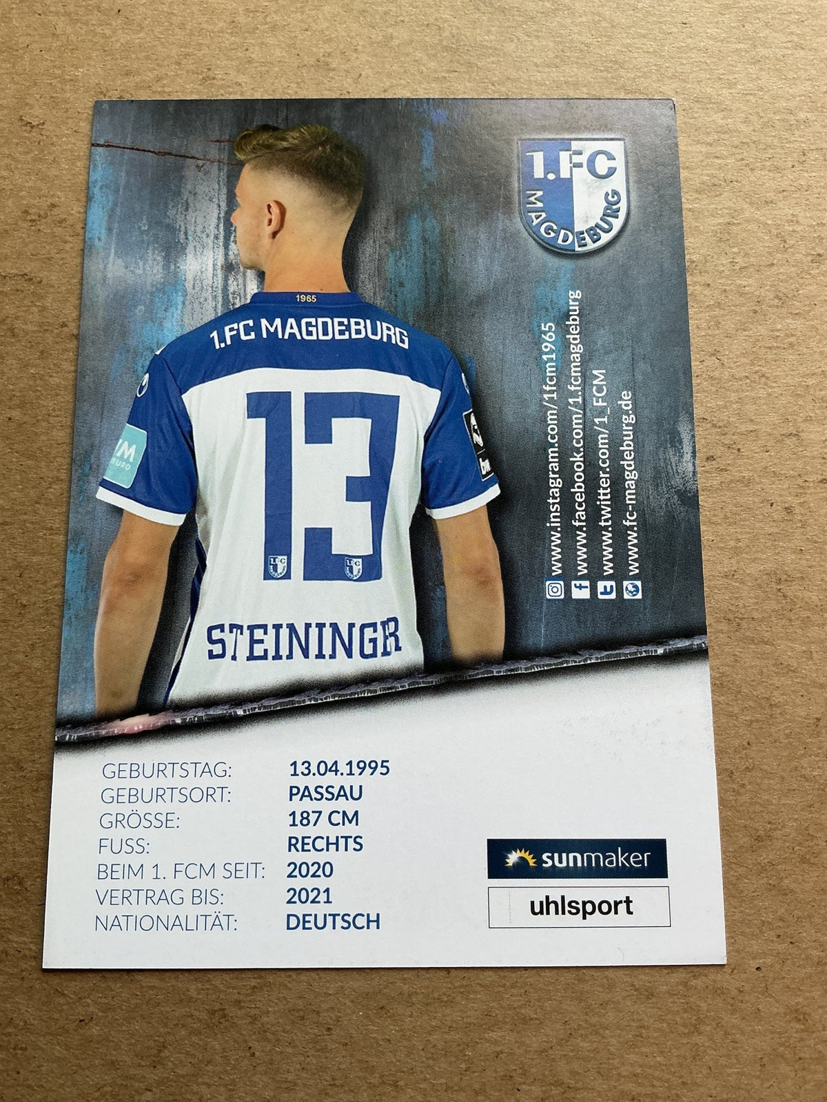 Daniel Steininger, Germany 🇩🇪 1.FC Magdeburg 2020/21 hand signed - Autographs-World