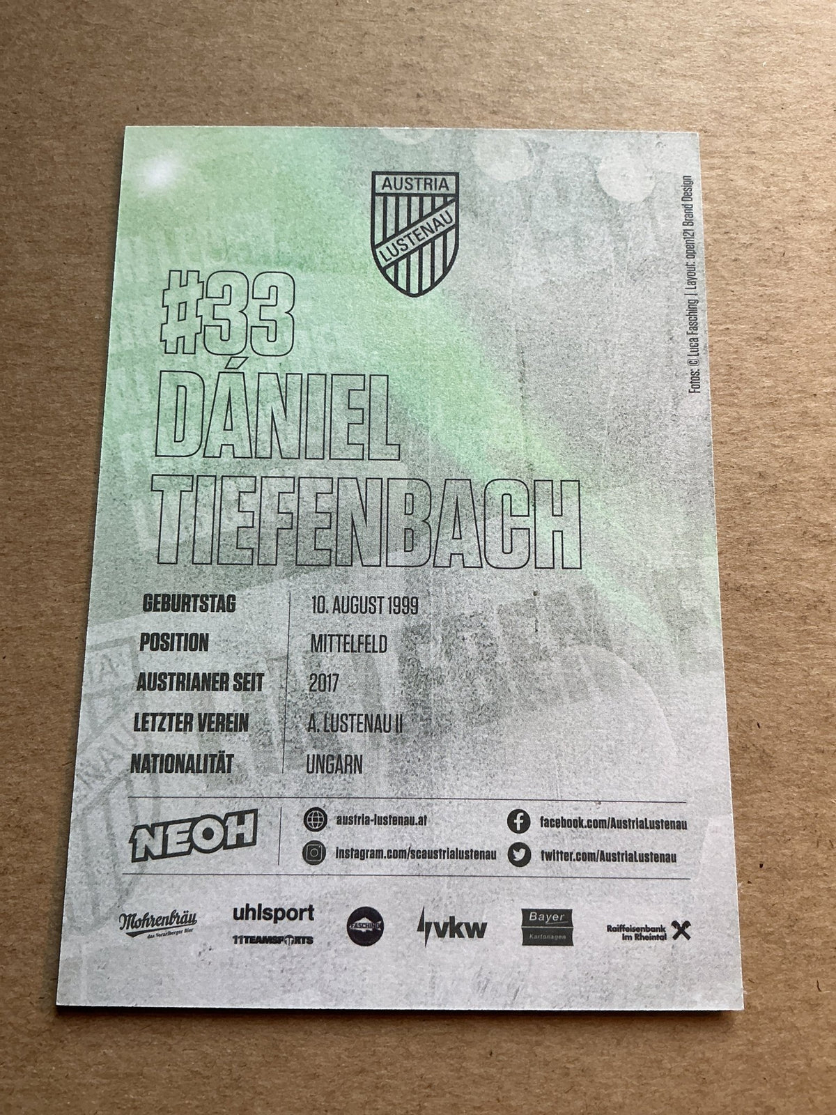 Daniel Tiefenbach, Austria 🇦🇹 SC Austria Lustenau 2023/24 hand signed - Autographs-World