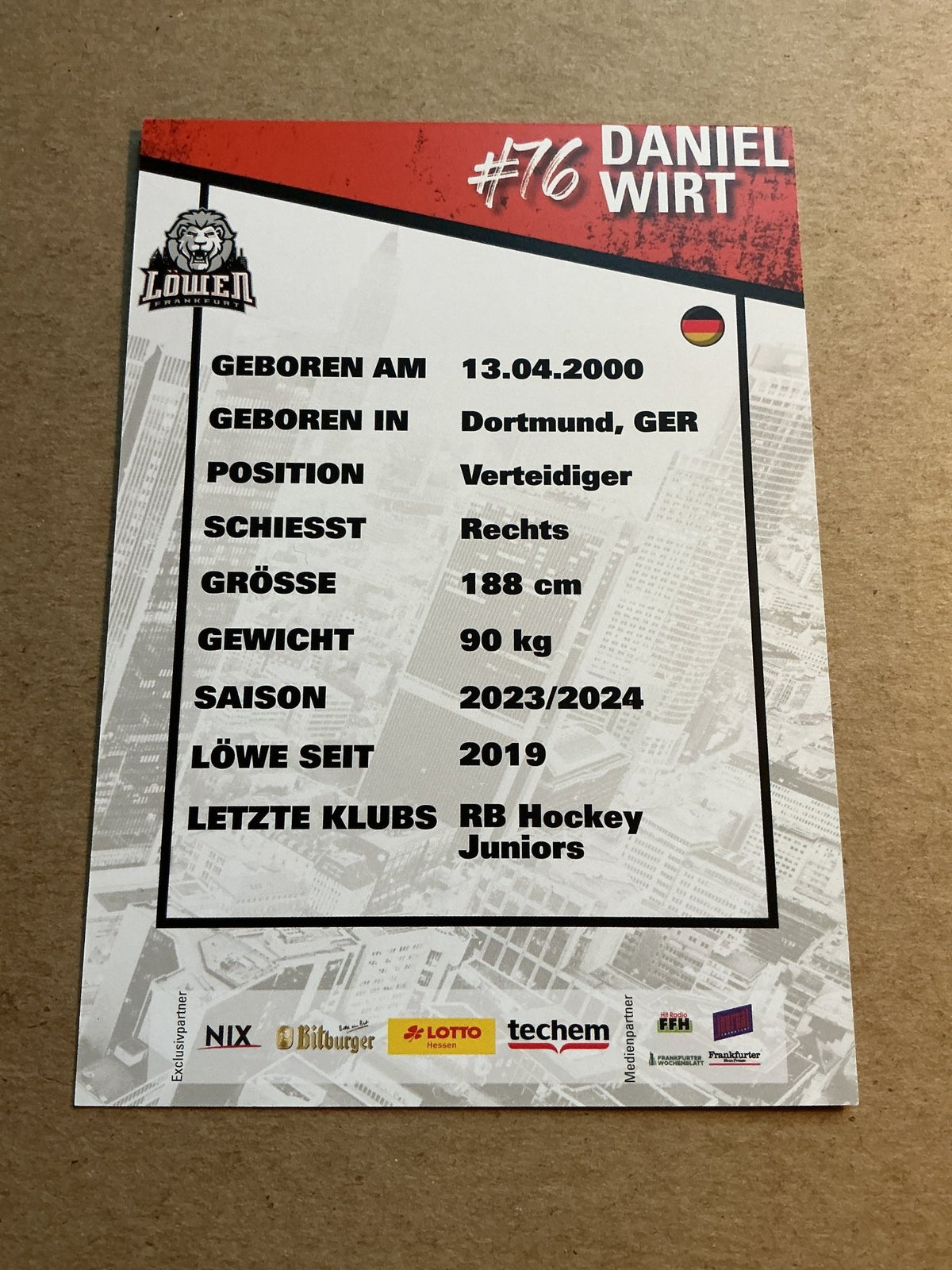 Daniel Wirt, Germany 🇩🇪 Löwen Frankfurt 2023/24 hand signed - Autographs-World