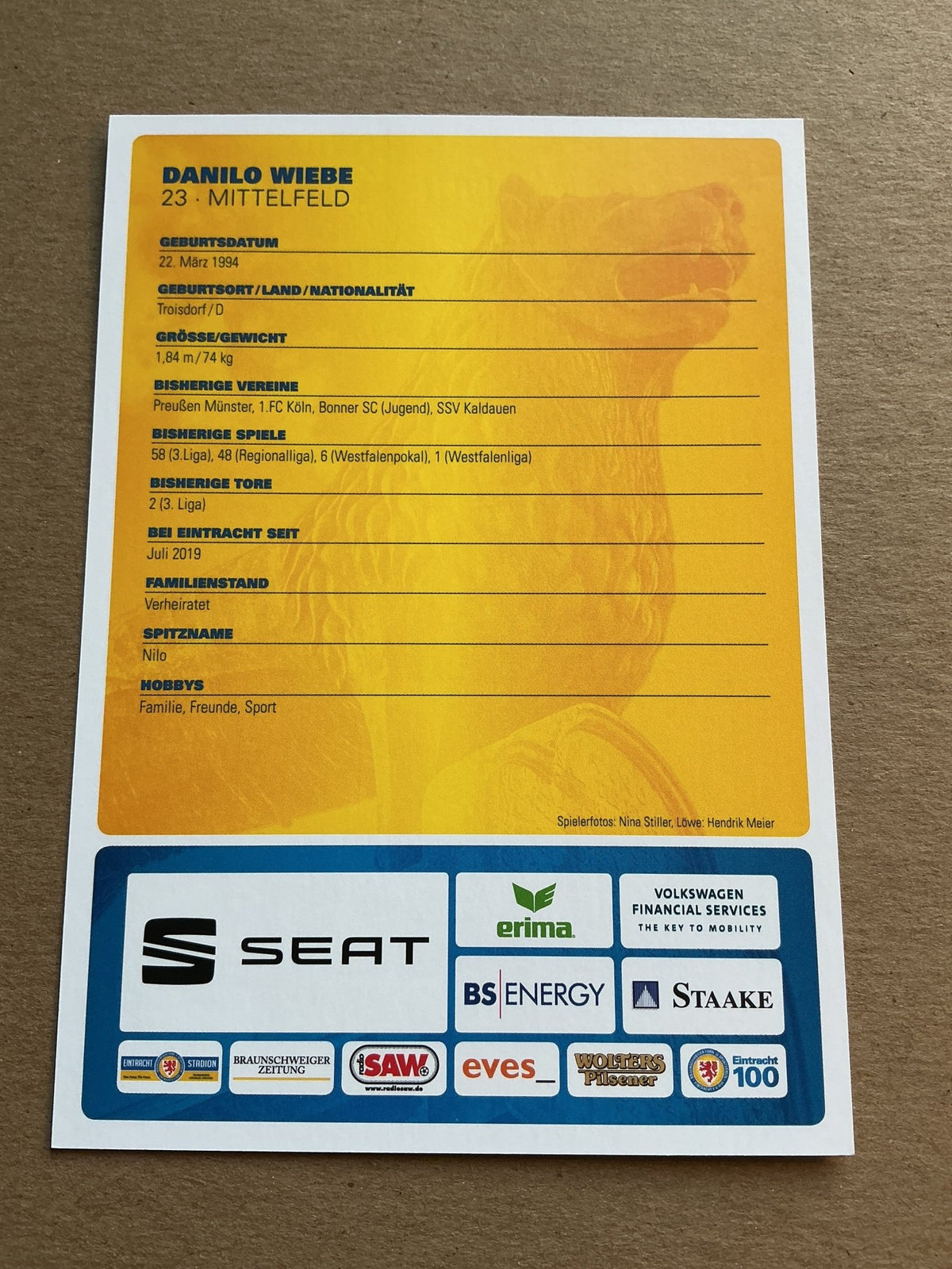 Danilo Wiebe, Germany 🇩🇪 Eintracht Braunschweig 2019/20 hand signed - Autographs-World