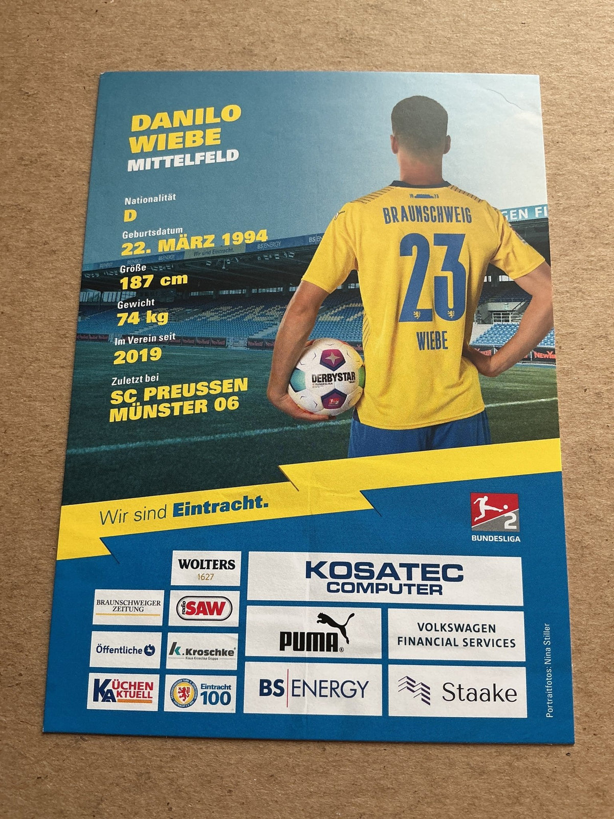 Danilo Wiebe, Germany 🇩🇪 Eintracht Braunschweig 2023/24 hand signed - Autographs-World