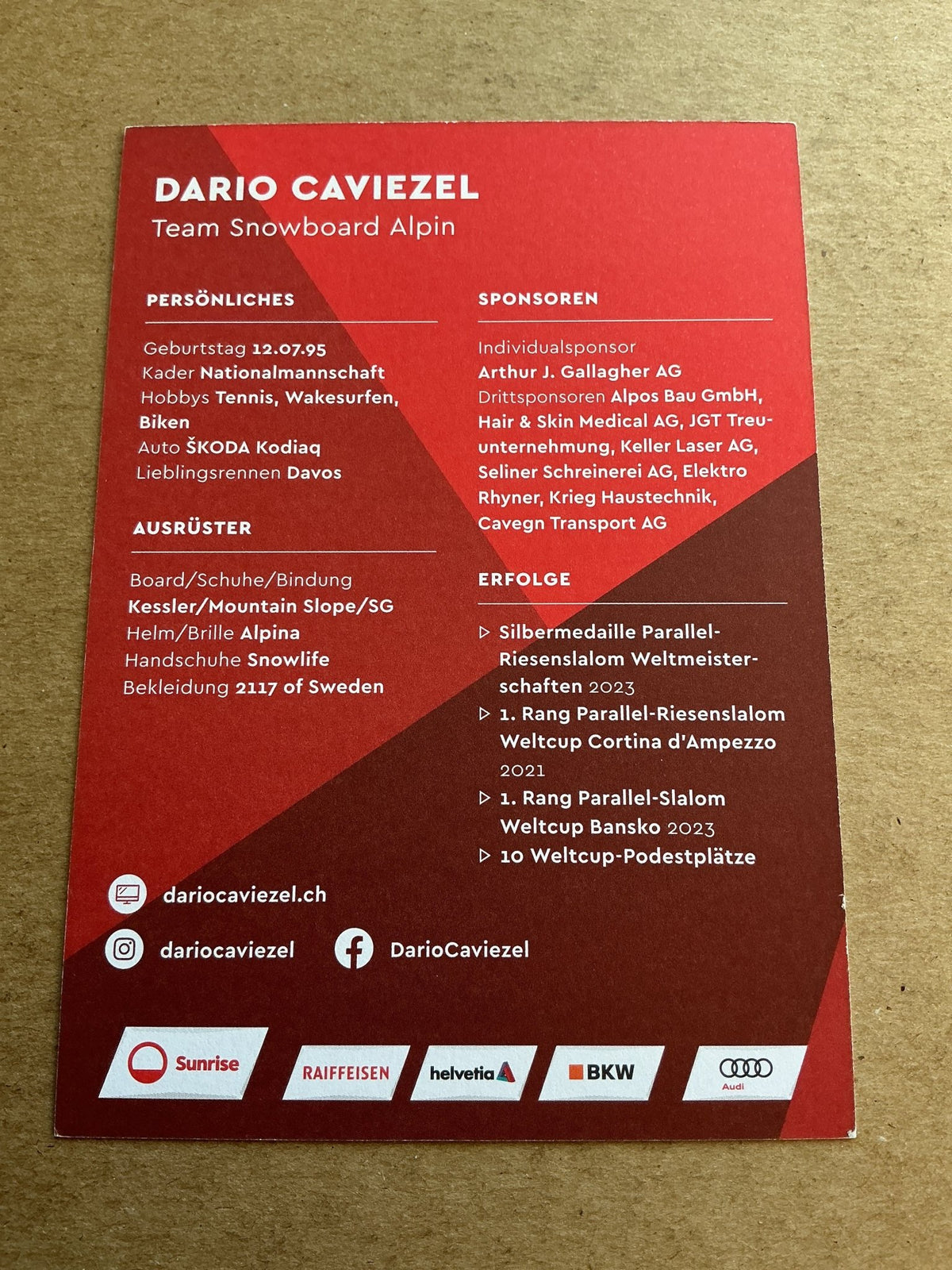 Dario Caviezel, Switzerland 🇨🇭Snowboard Winter 2023/24 hand signed - Autographs-World