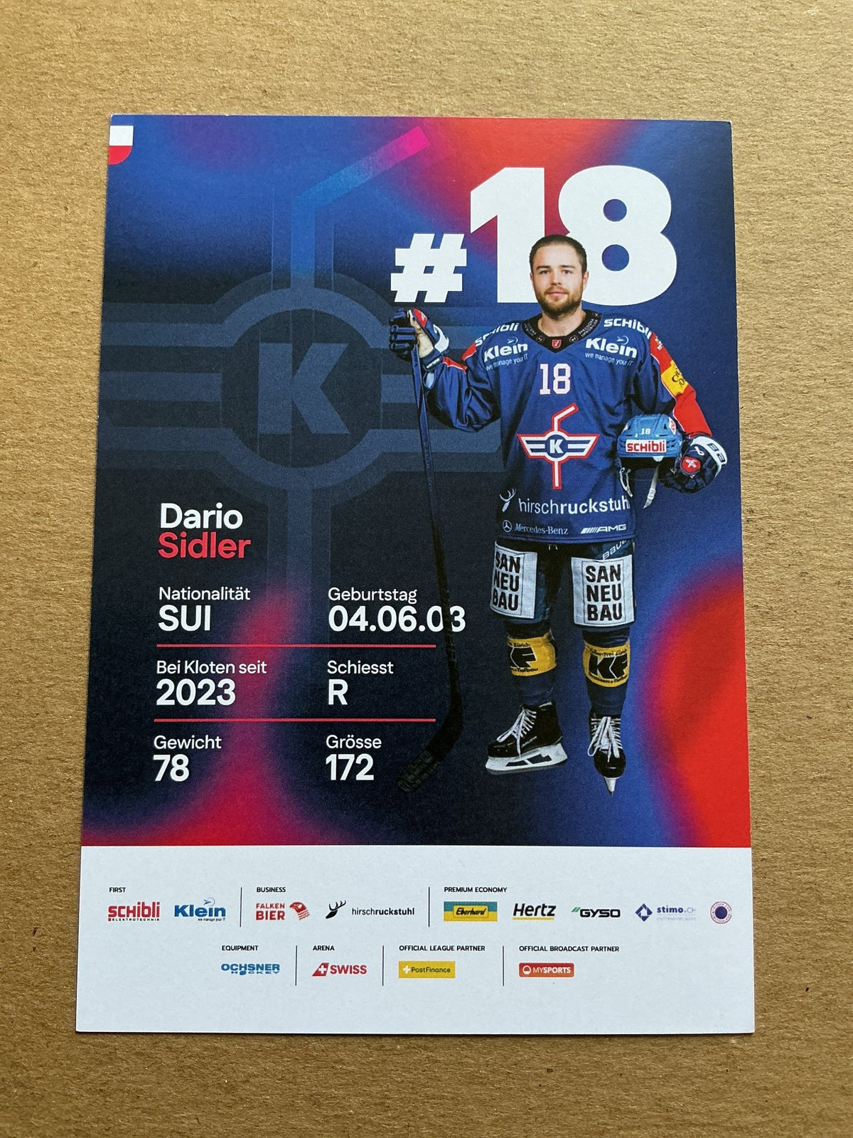 Dario Sidler, Switzerland 🇨🇭 EHC Kloten 2025/26 hand signed - Autographs-World