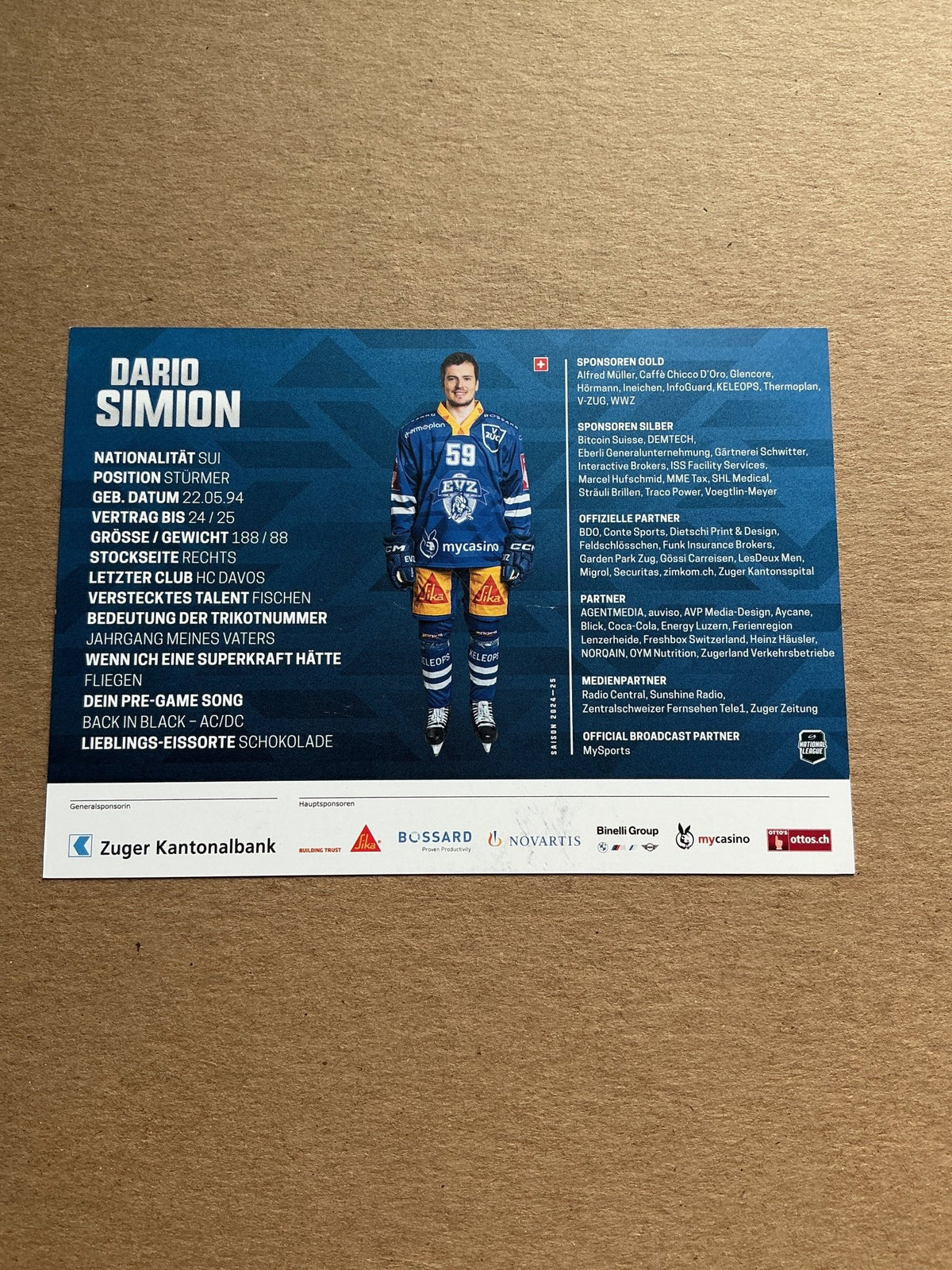 Dario Simon, Switzerland 🇨🇭 EV Zug 2024/25 hand signed - Autographs-World