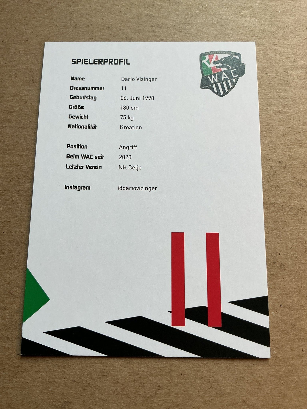 Dario Vizinger, Croatia 🇭🇷 Wolfsberger AC 2020/21 hand signed - Autographs-World