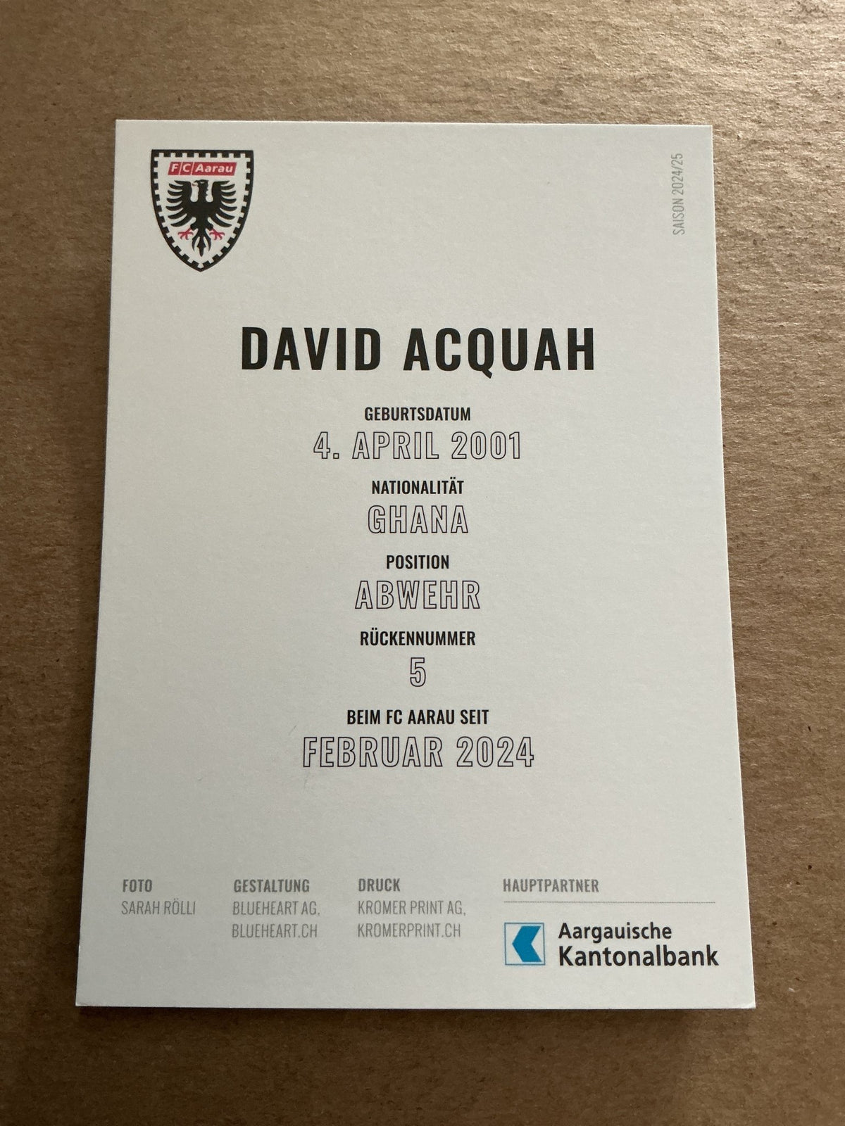 David Acquah, Ghana 🇬🇭 FC Aarau 2024/25 hand signed - Autographs-World