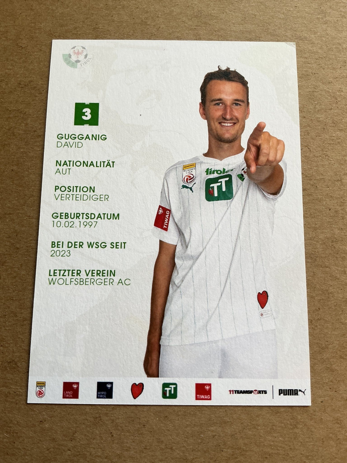 David Gugganig, Austria 🇦🇹 WSG Tirol 2023/24 hand signed - Autographs-World