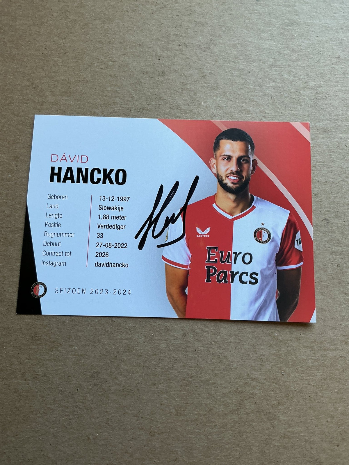 David Hancko, Slovakia 🇸🇰 Feyenoord Rotterdam 2023/24 hand signed - Autographs-World