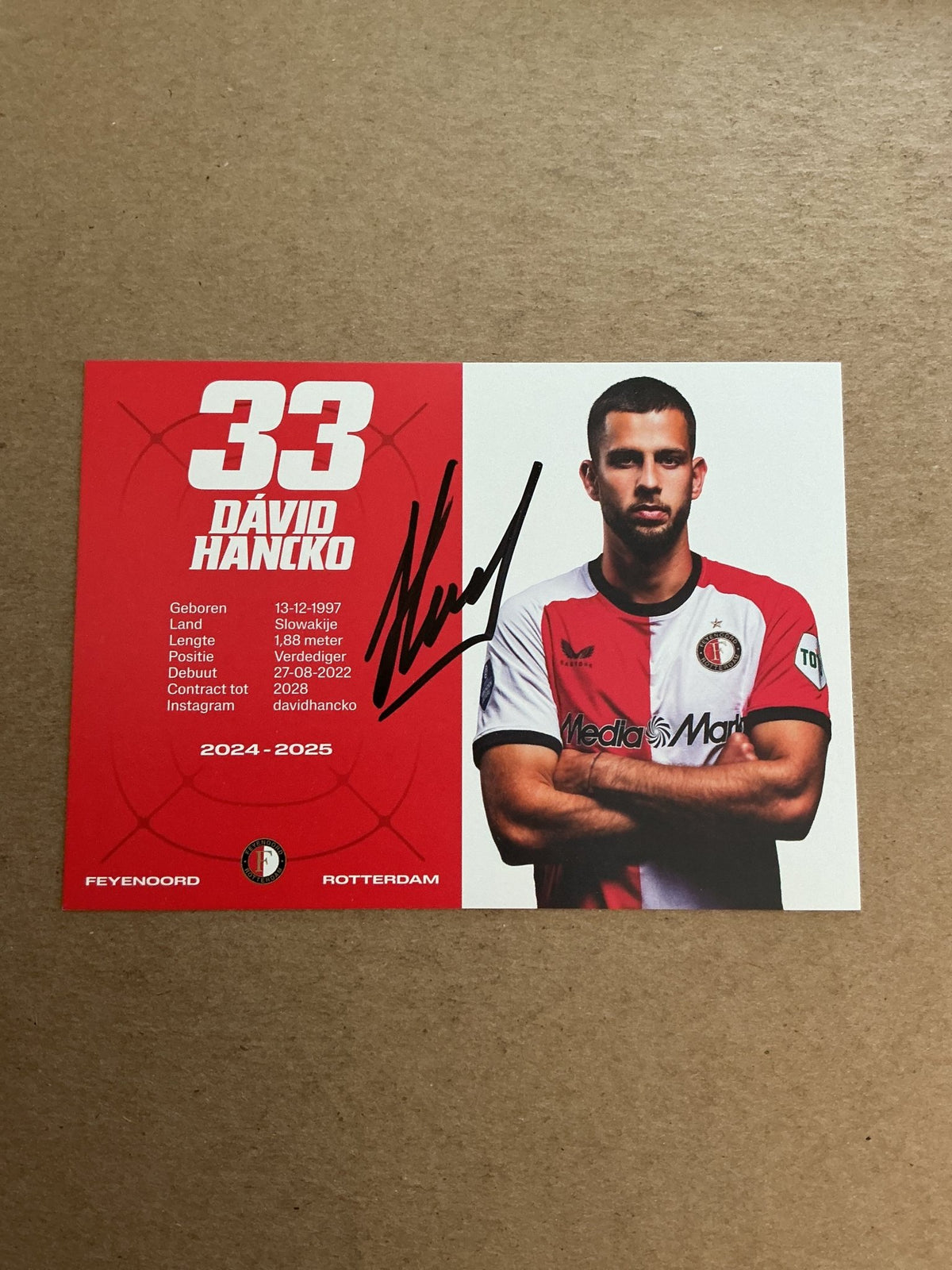 David Hancko, Slovakia 🇸🇰 Feyenoord Rotterdam 2024/25 hand signed - Autographs-World