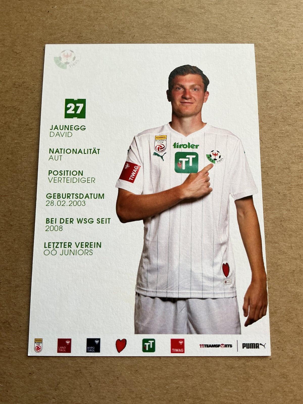 David Jaunegg, Austria 🇦🇹 WSG Tirol 2023/24 hand signed - Autographs-World