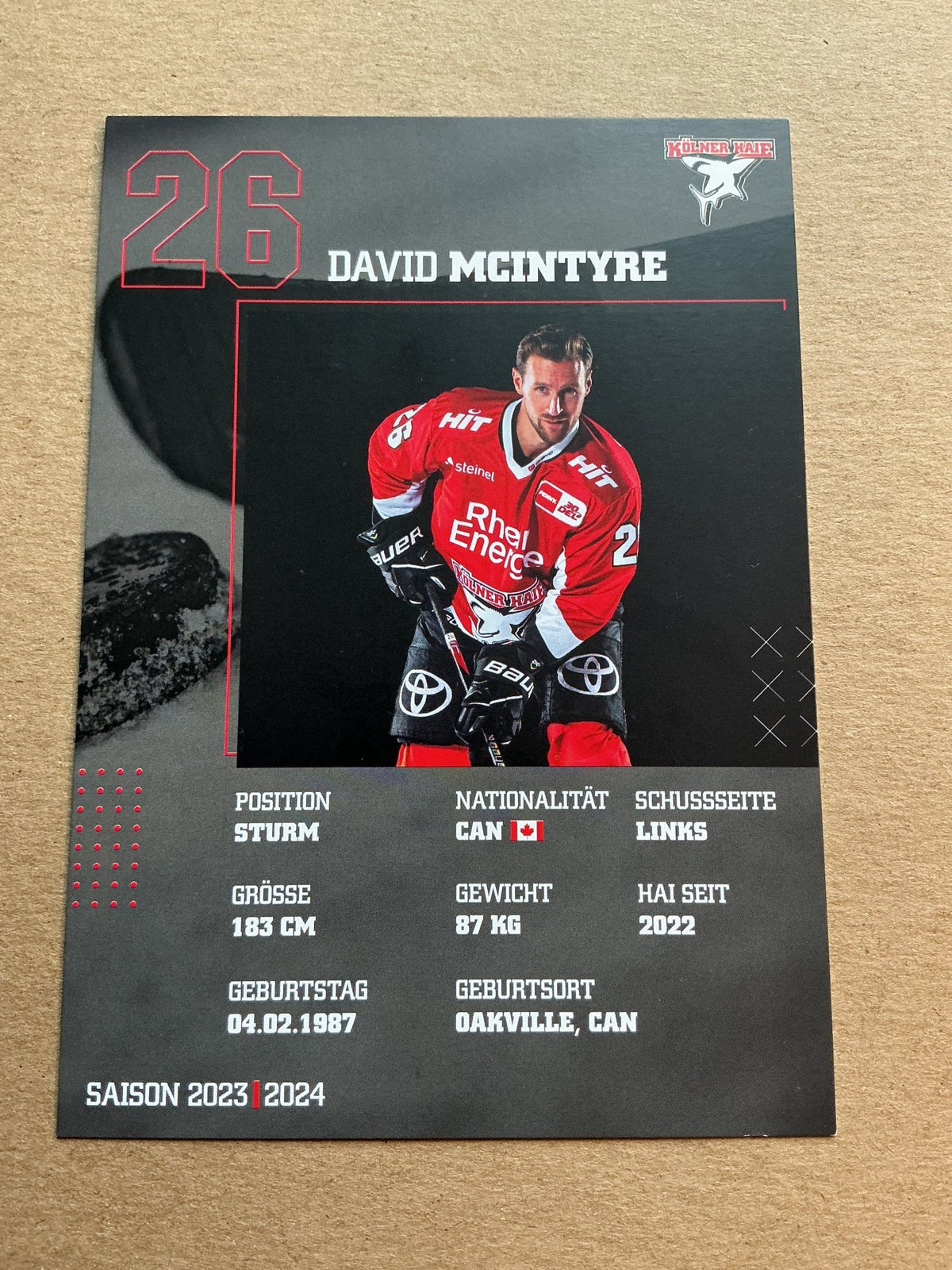 David McIntyre, Canada 🇨🇦 Kölner Haie 2023/24 hand signed - Autographs-World