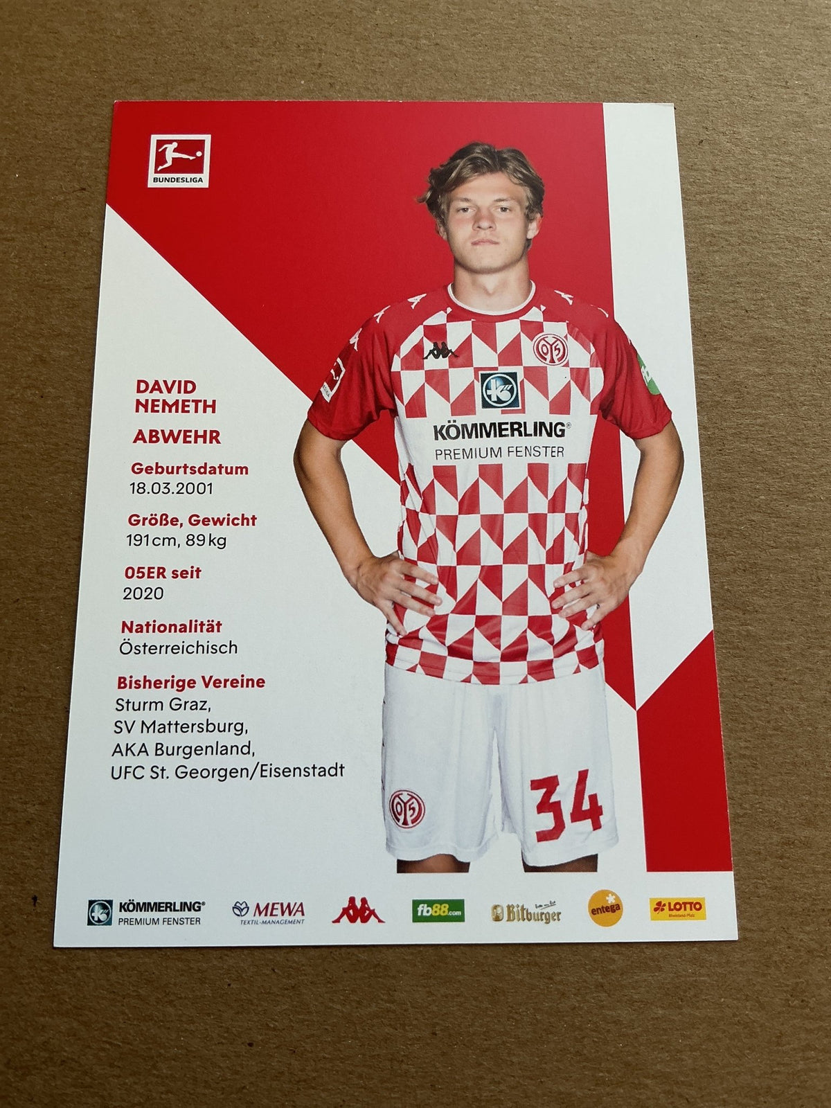 David Nemeth, Austria 🇦🇹 FSV Mainz 05 2021/22 hand signed - Autographs-World