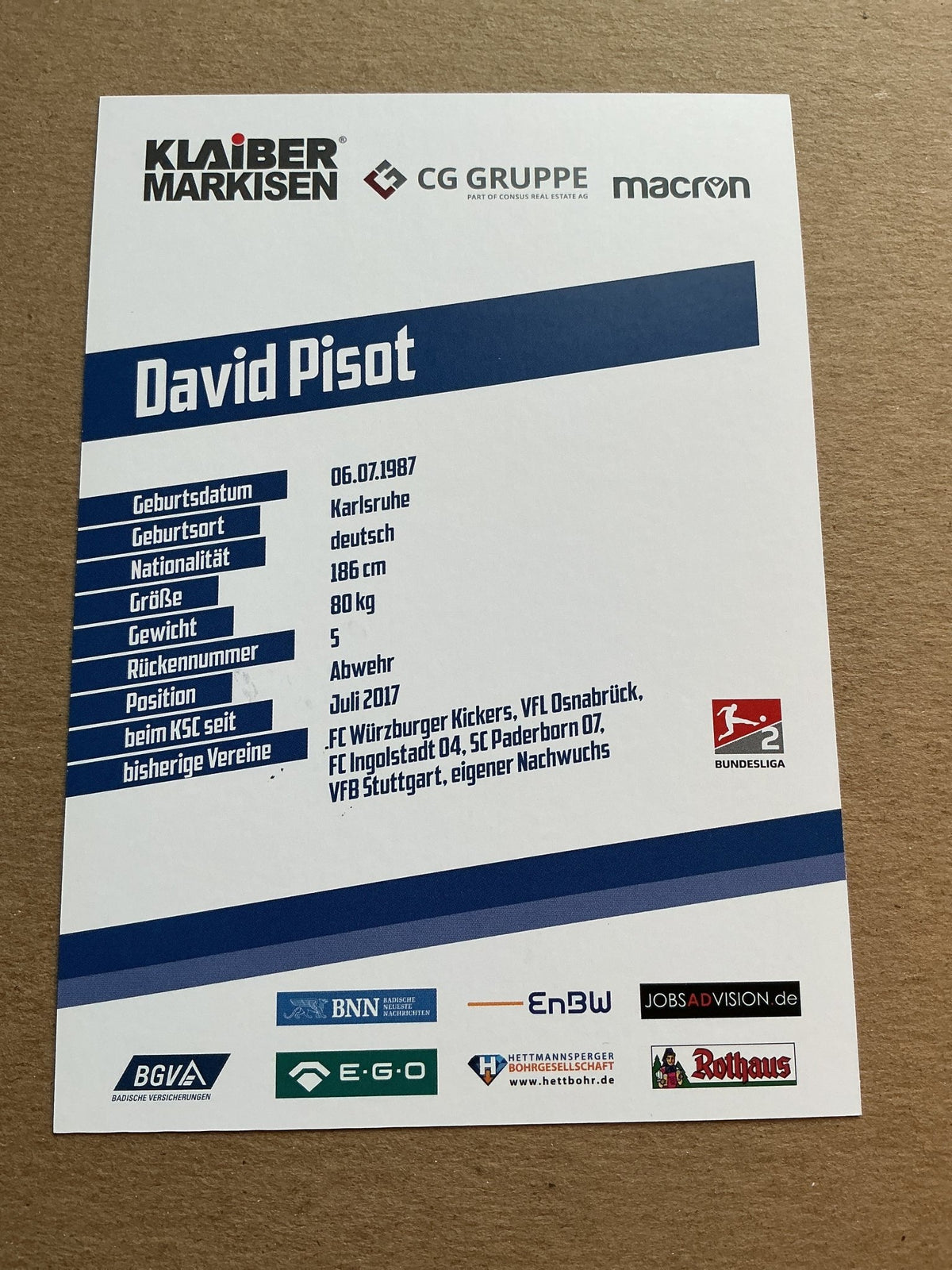 David Pisot, Germany 🇩🇪 Karlsruher SC 2019/20 hand signed - Autographs-World