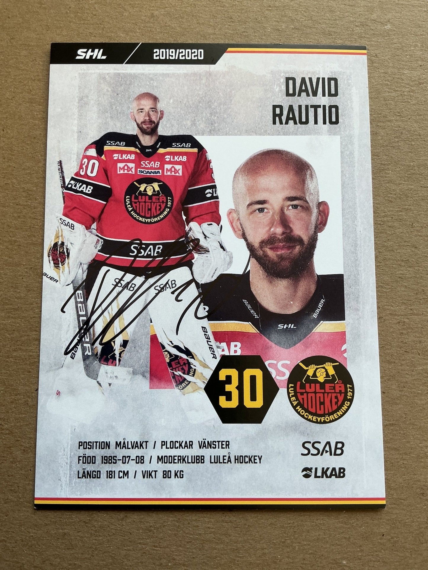 David Rautio, Sweden 🇸🇪 Luleå Hockey 2019/20 hand signed - Autographs-World
