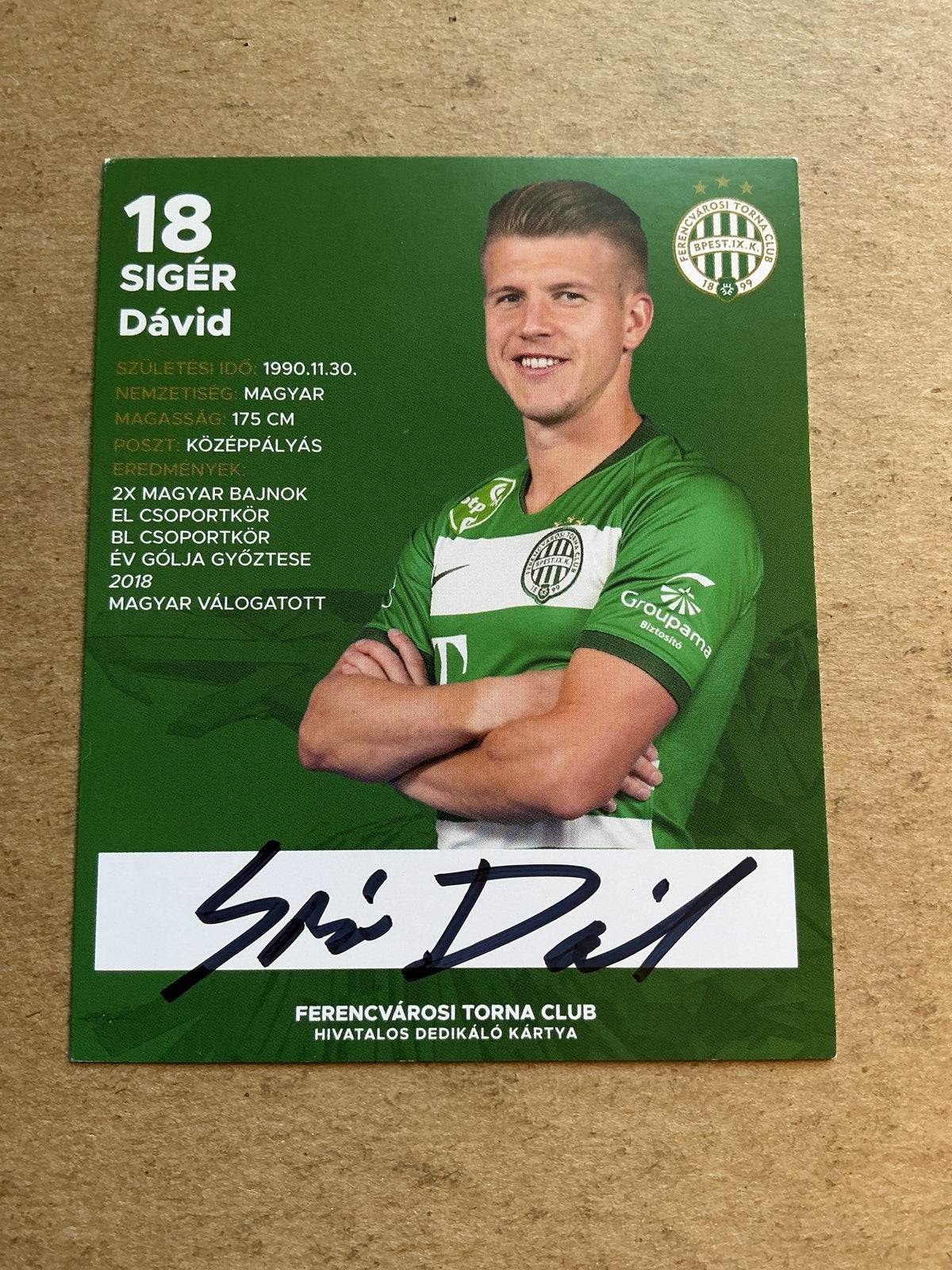 Dávid Sigér, Hungary 🇭🇺 Ferencváros 2020/21 hand signed - Autographs-World