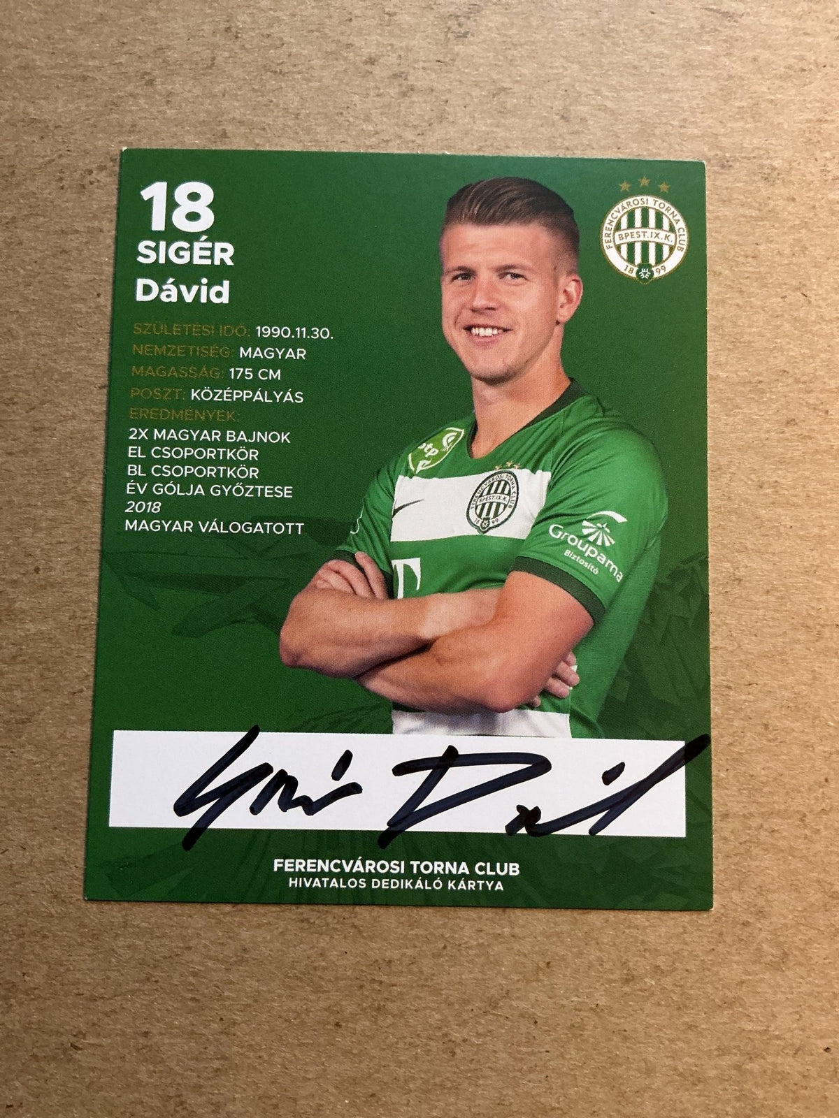 Dávid Sigér, Hungary 🇭🇺 Ferencvaros TC 2021/22 hand signed - Autographs-World