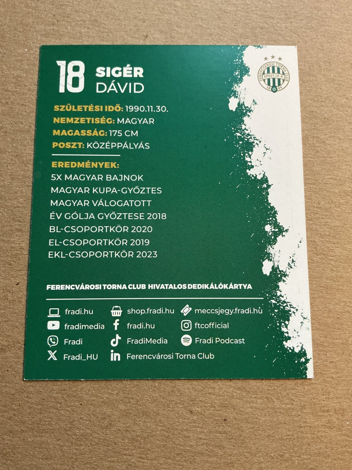 Dávid Sigér, Hungary 🇭🇺 Ferencváros TC 2023/24 hand signed - Autographs-World