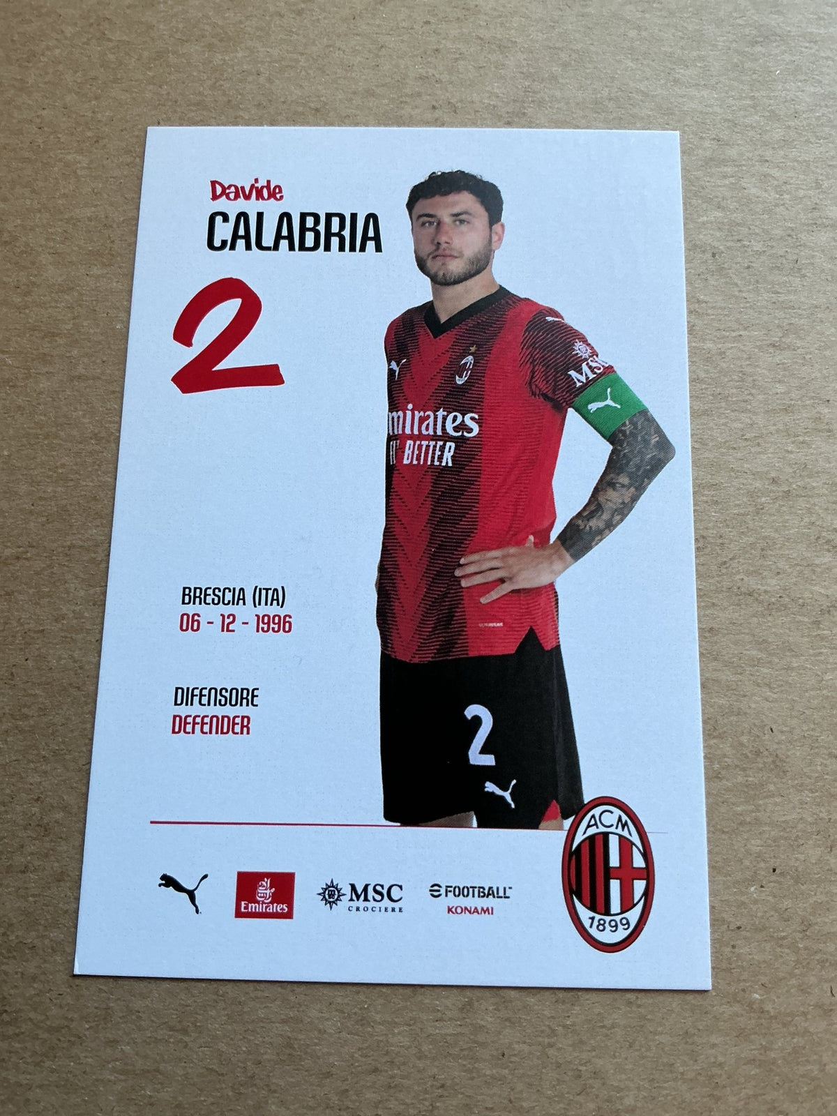 Davide Calabria, Italy 🇮🇹 AC Milan 2023/24 hand signed - Autographs-World