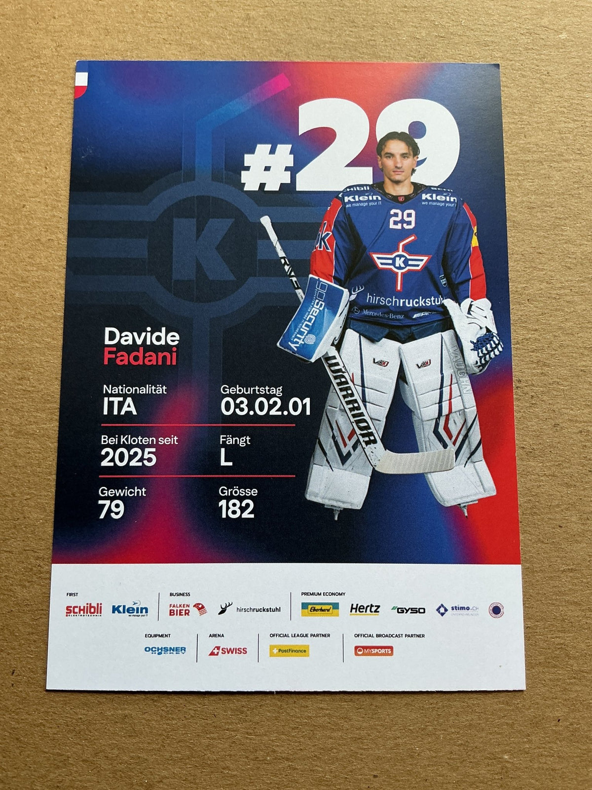 Davide Fadani, Italy 🇮🇹 EHC Kloten 2025/26 hand signed - Autographs-World