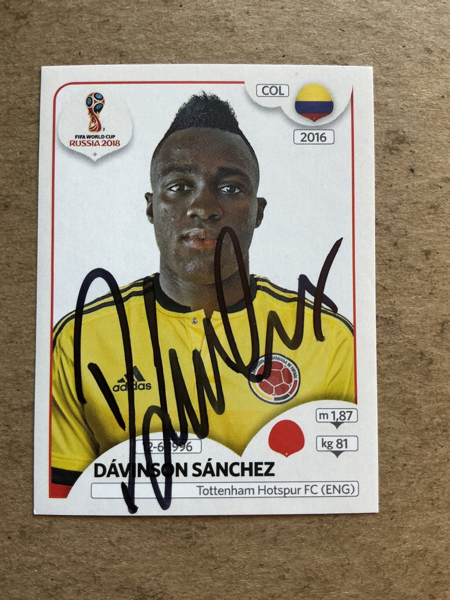 Davinson Sánchez, Colombia 🇨🇴 FIFA World Cup 2018 Panini hand signed - Autographs-World