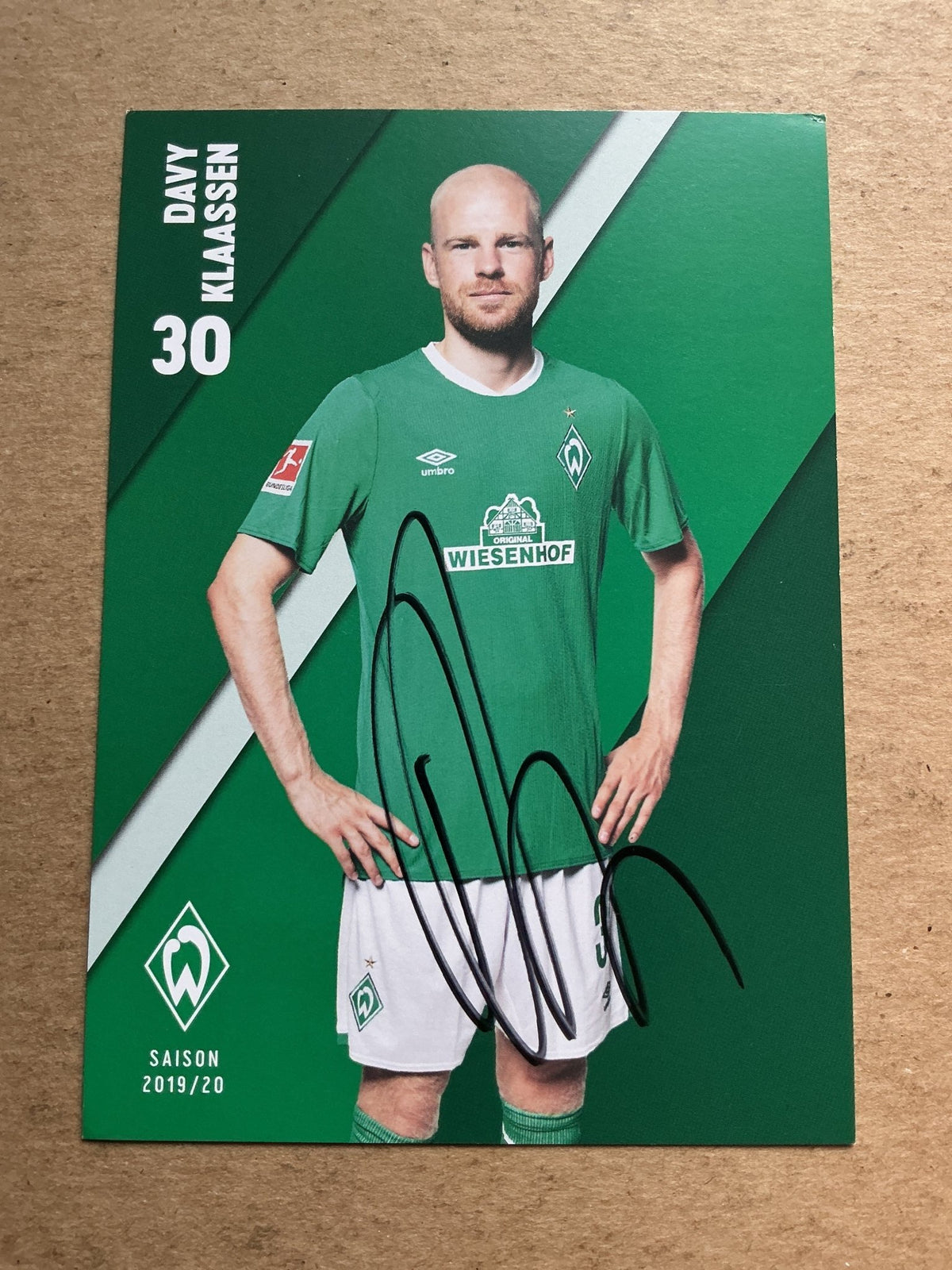 Davy Klaassen, Netherlands 🇳🇱 SV Werder Bremen 2019/20 hand signed - Autographs-World