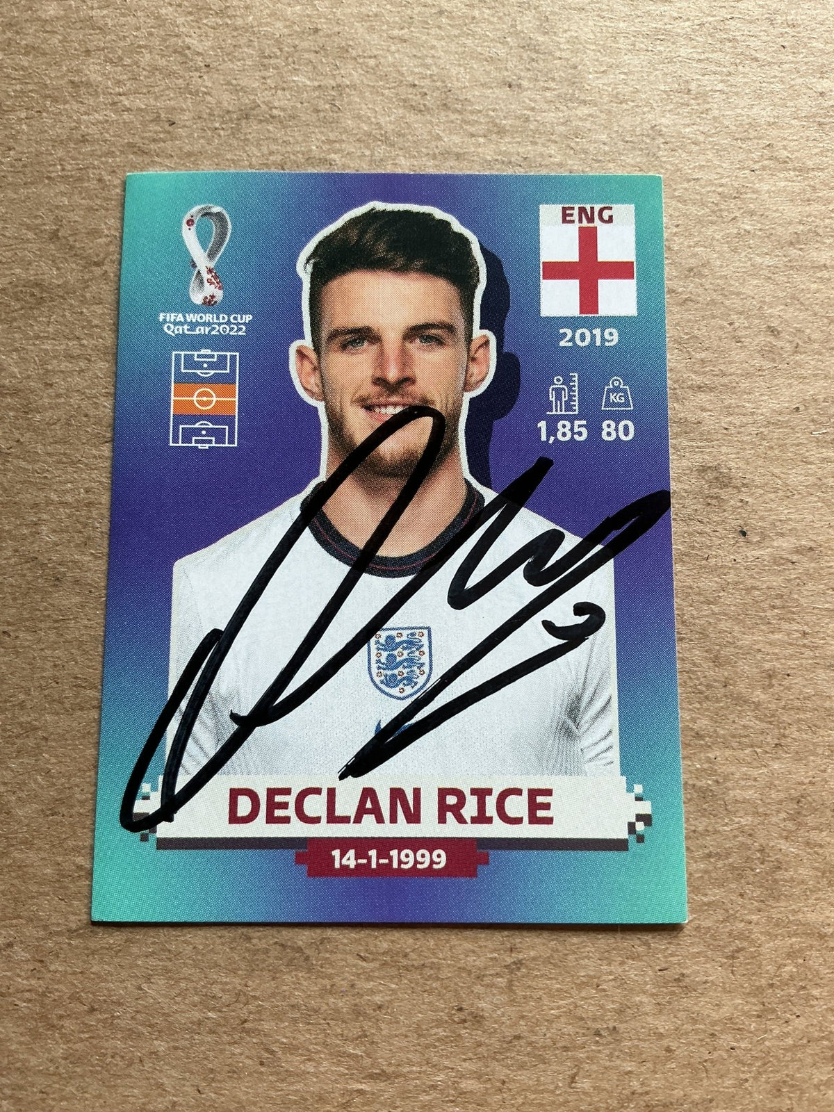 Declan Rice, England 🏴󠁧󠁢󠁥󠁮󠁧󠁿 FIFA World Cup 2022 Panini hand signed - Autographs-World