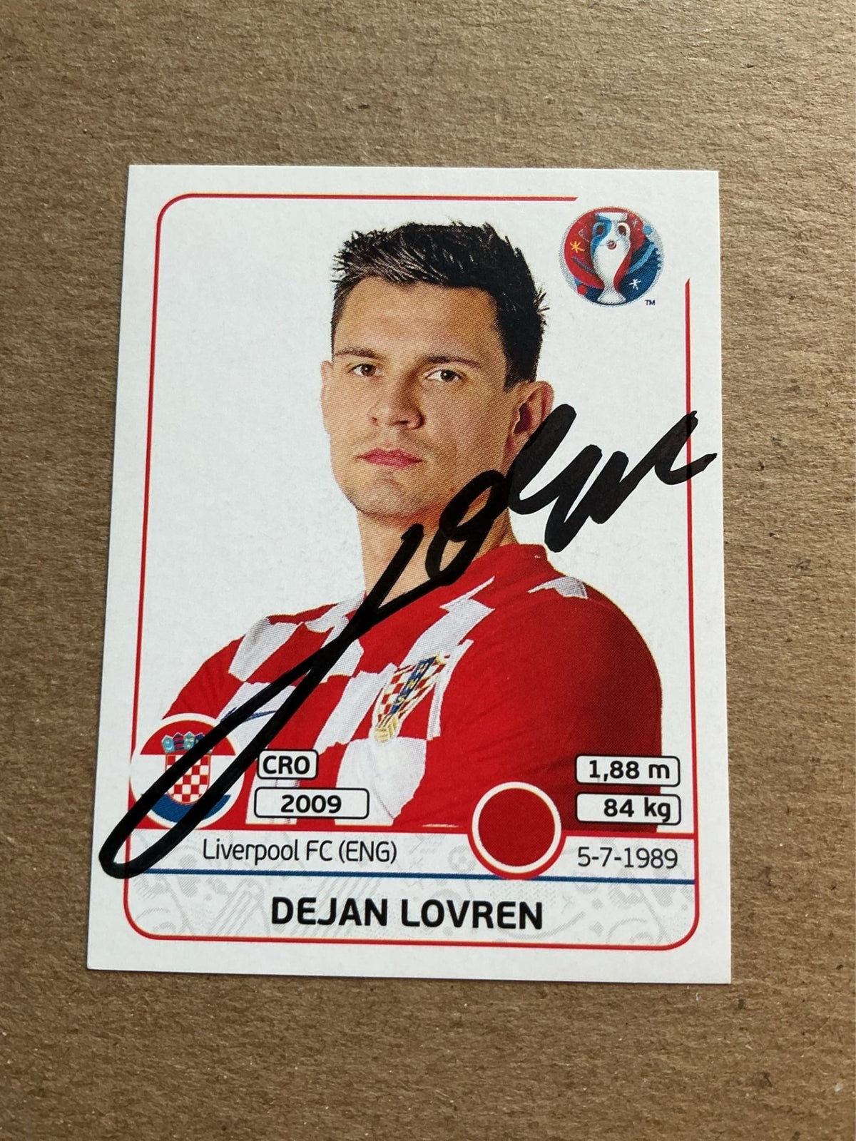 Dejan Lovren, Croatia 🇭🇷 UEFA Euro 2016 Panini hand signed - Autographs-World