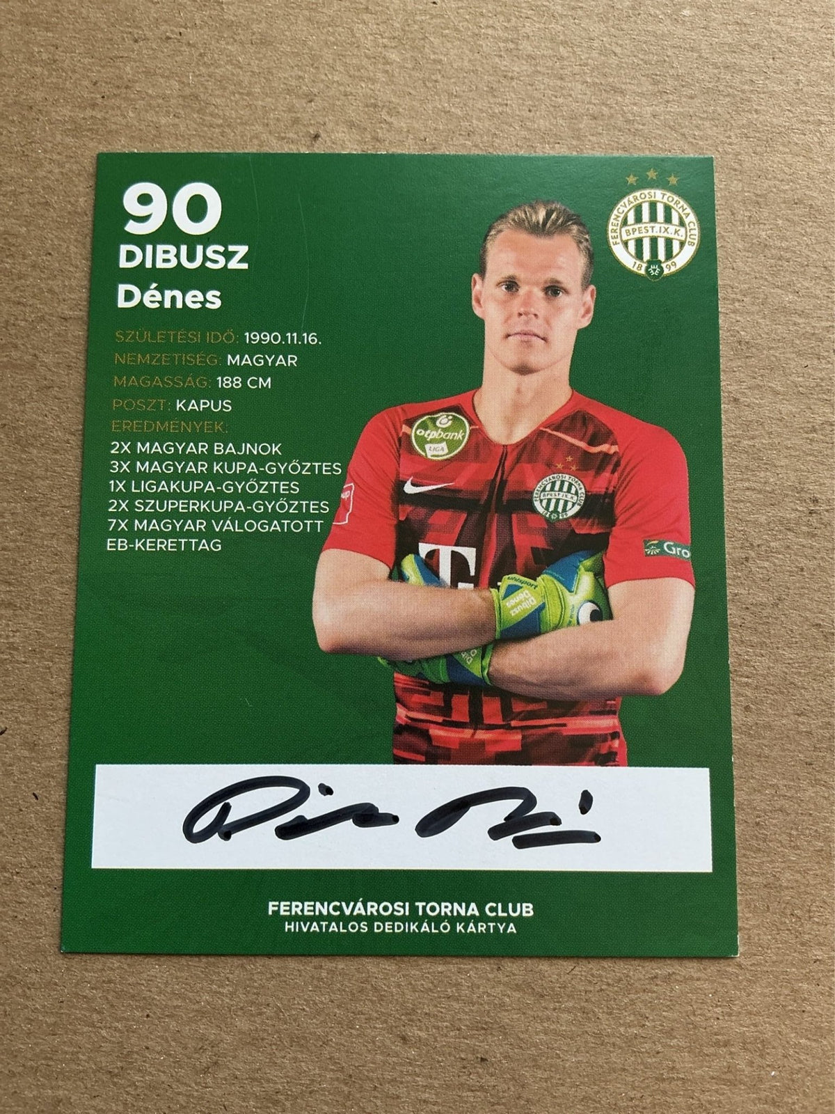 Dénes Dibusz, Hungary 🇭🇺 Ferencvaros 2019/20 hand signed - Autographs-World