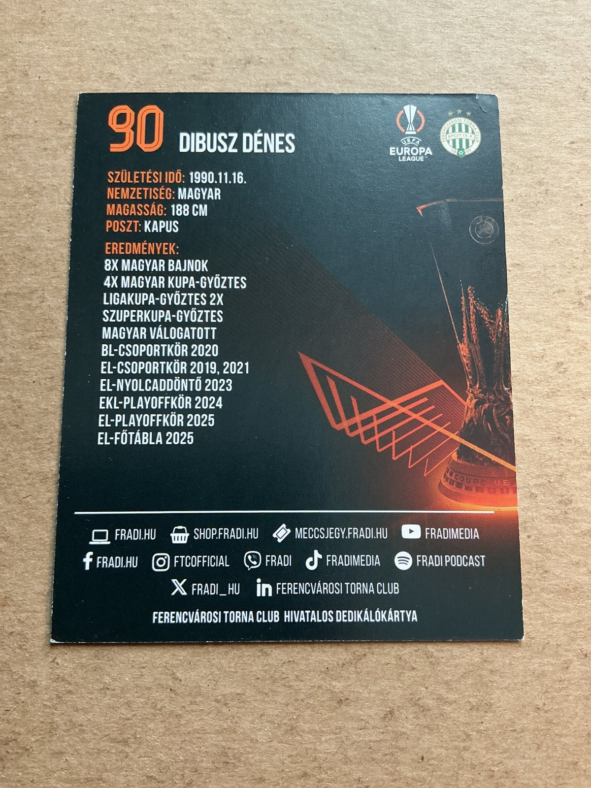 Dénes Dibusz, Hungary 🇭🇺 Ferencvaros 2025/26 hand signed - Autographs-World