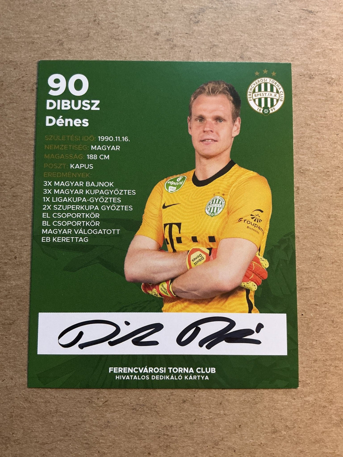 Dénes Dibusz, Hungary 🇭🇺 Ferencvaros TC 2021/22 hand signed - Autographs-World