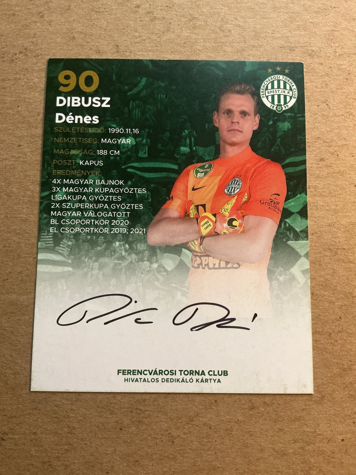 Dénes Dibusz, Hungary 🇭🇺 Ferencvaros TC 2021/22 hand signed - Autographs-World