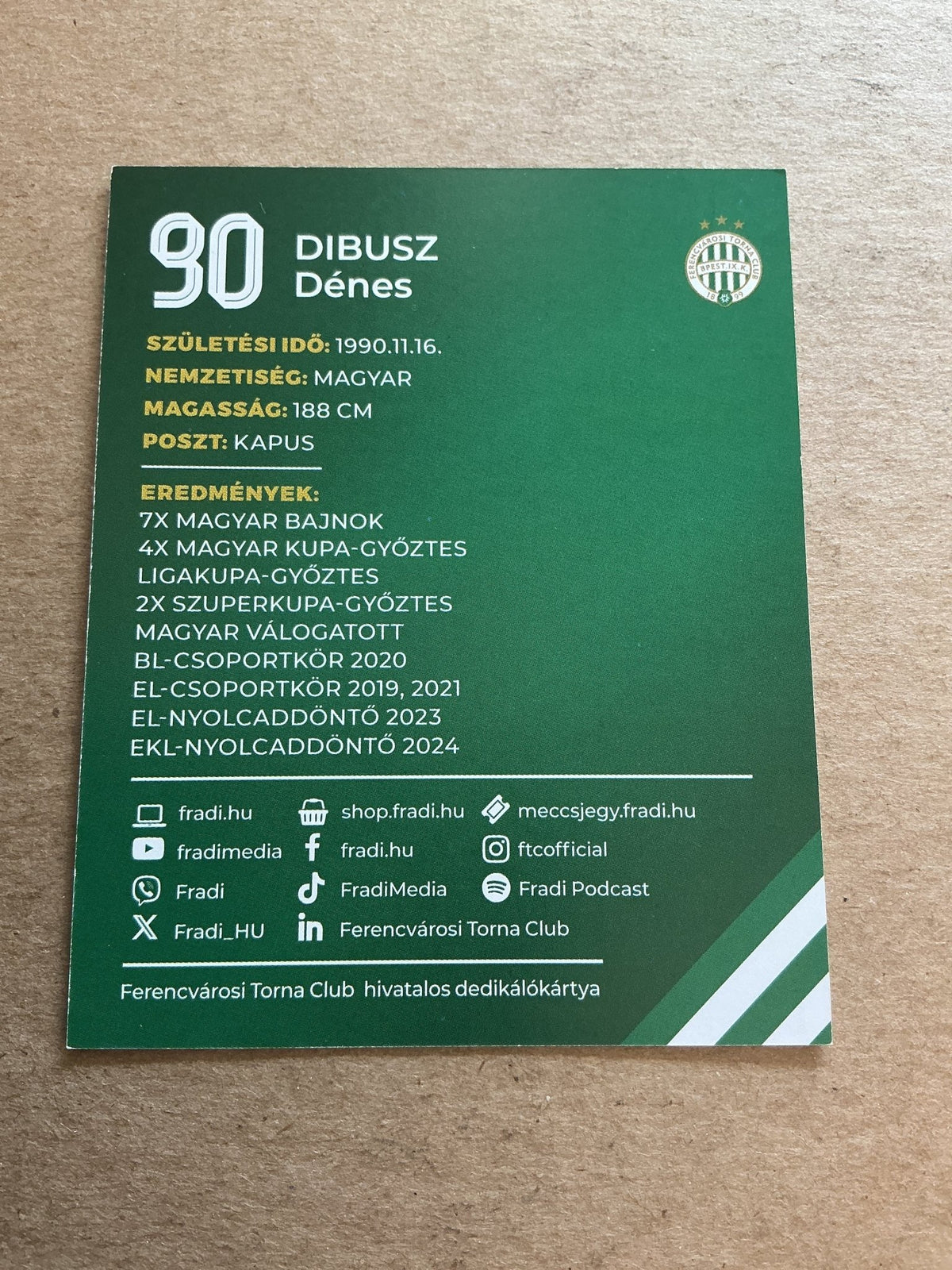 Denes Dibusz, Hungary 🇭🇺 Ferencvaros TC 2024/25 hand signed - Autographs-World
