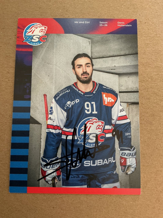 Denis Hollenstein, Switzerland 🇨🇭 ZSC Lions 2025/26 hand signed - Autographs-World