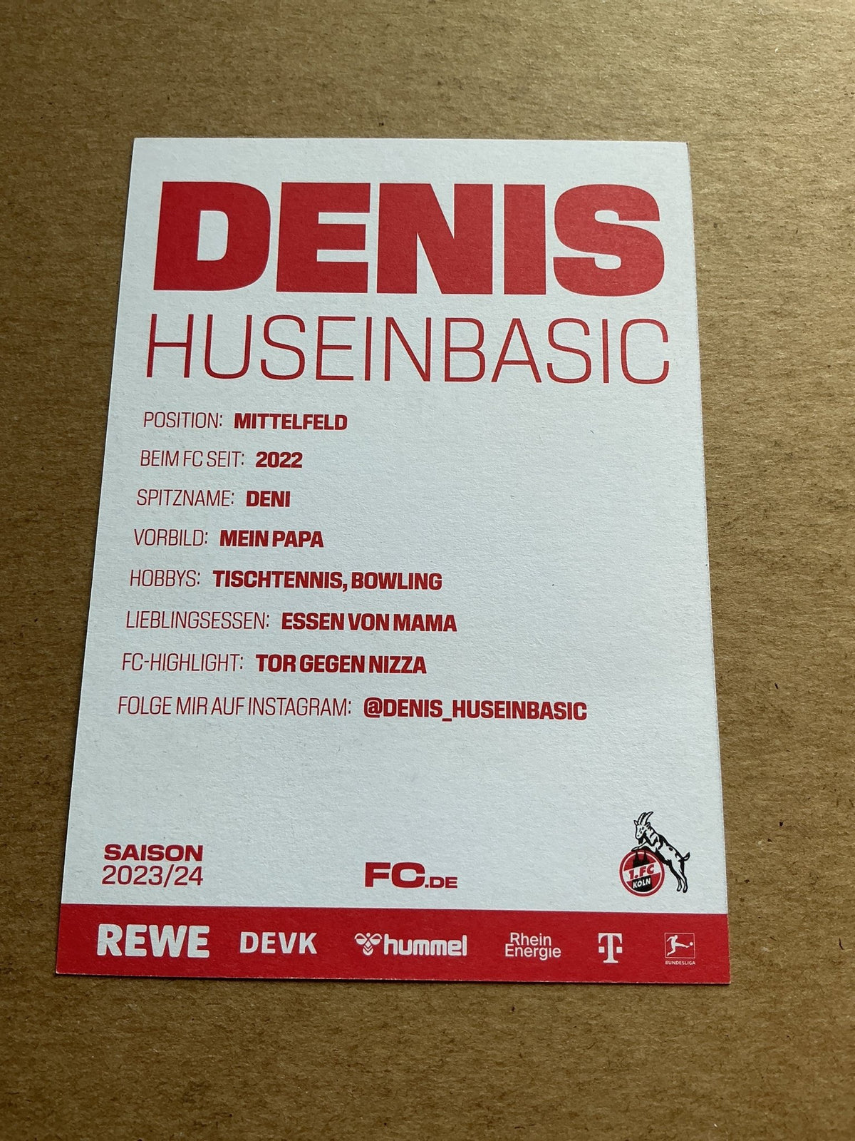 Denis Huseinbasic, Bosnia 🇧🇦 1.FC Köln 2023/24 hand signed - Autographs-World