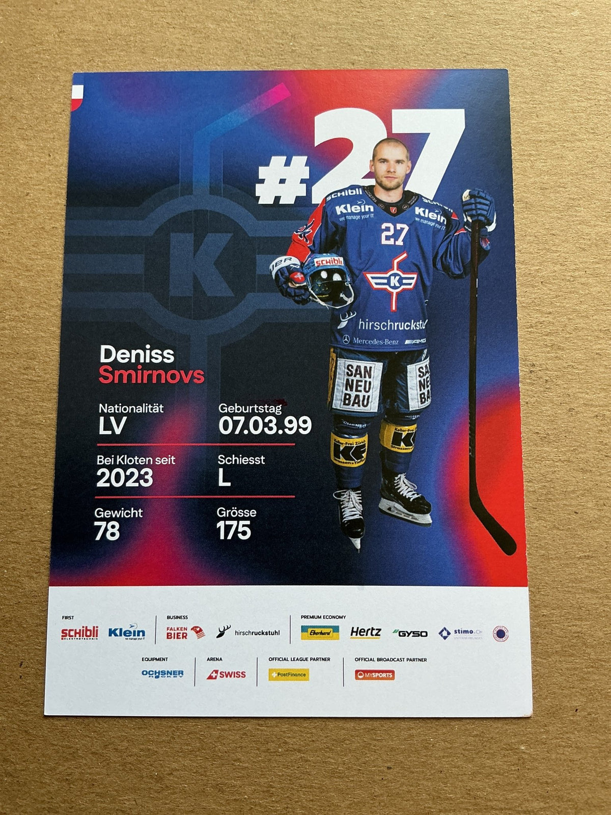 Deniss Smirnovs, Latvia 🇱🇻 EHC Kloten 2025/26 hand signed - Autographs-World