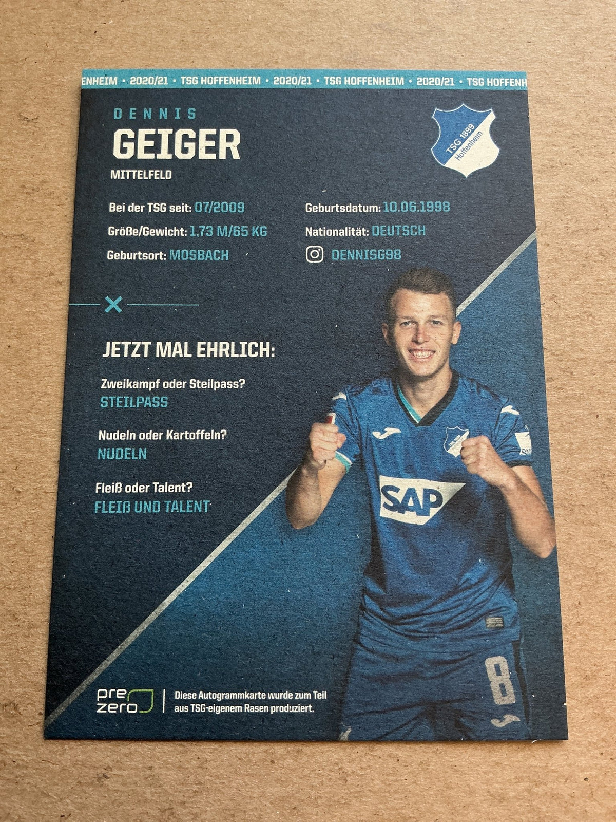 Dennis Geiger, Germany 🇩🇪 TSG 1899 Hoffenheim 2020/21 hand signed - Autographs-World