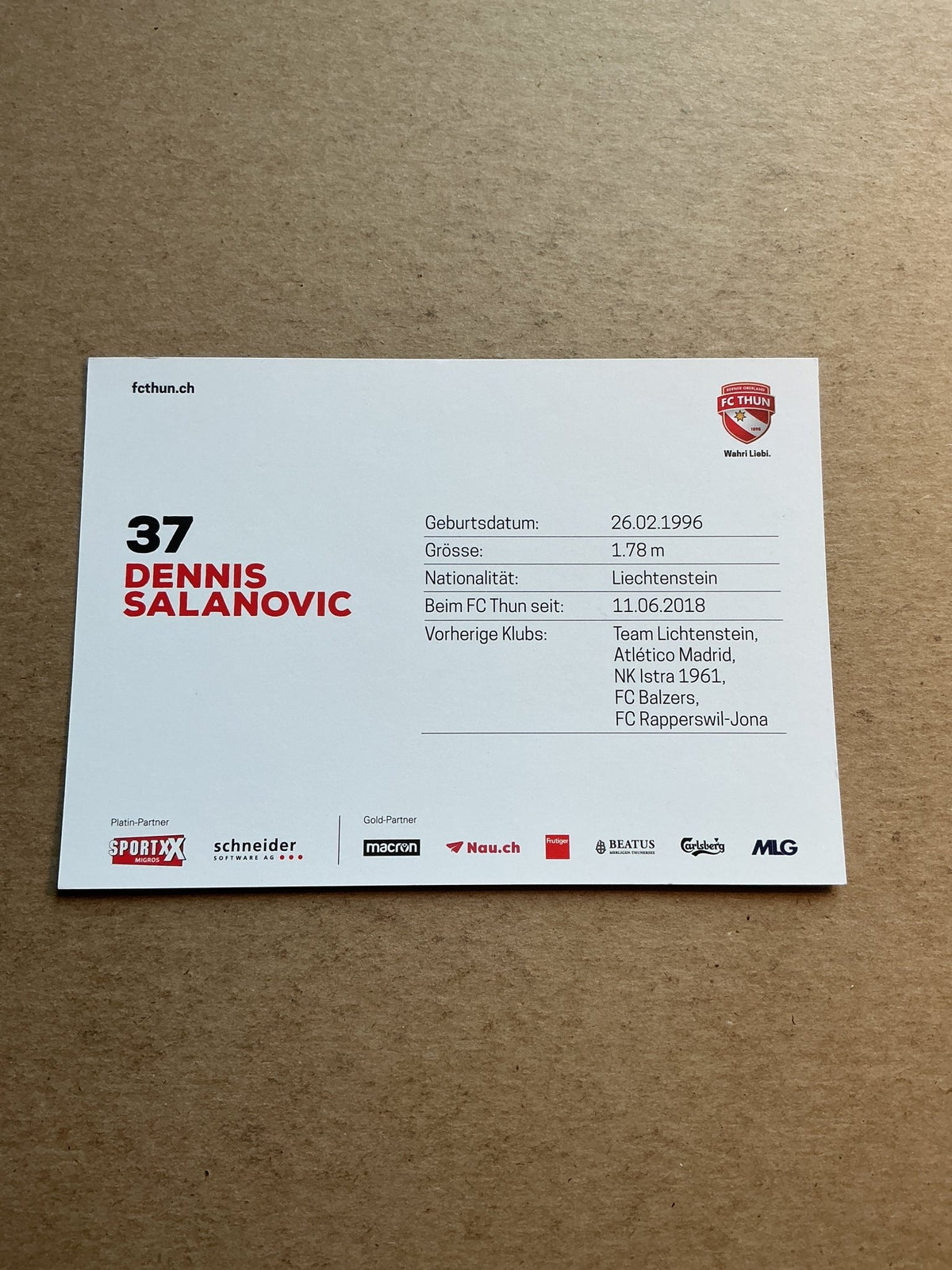 Dennis Salanovic, Liechtenstein 🇱🇮 FC Thun 2020/21 hand signed - Autographs-World