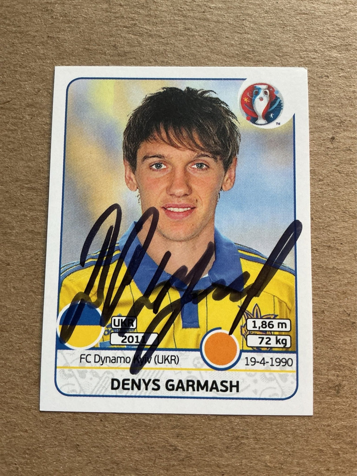Denys Garmash, Ukraine 🇺🇦 UEFA Euro 2016 Panini hand signed - Autographs-World