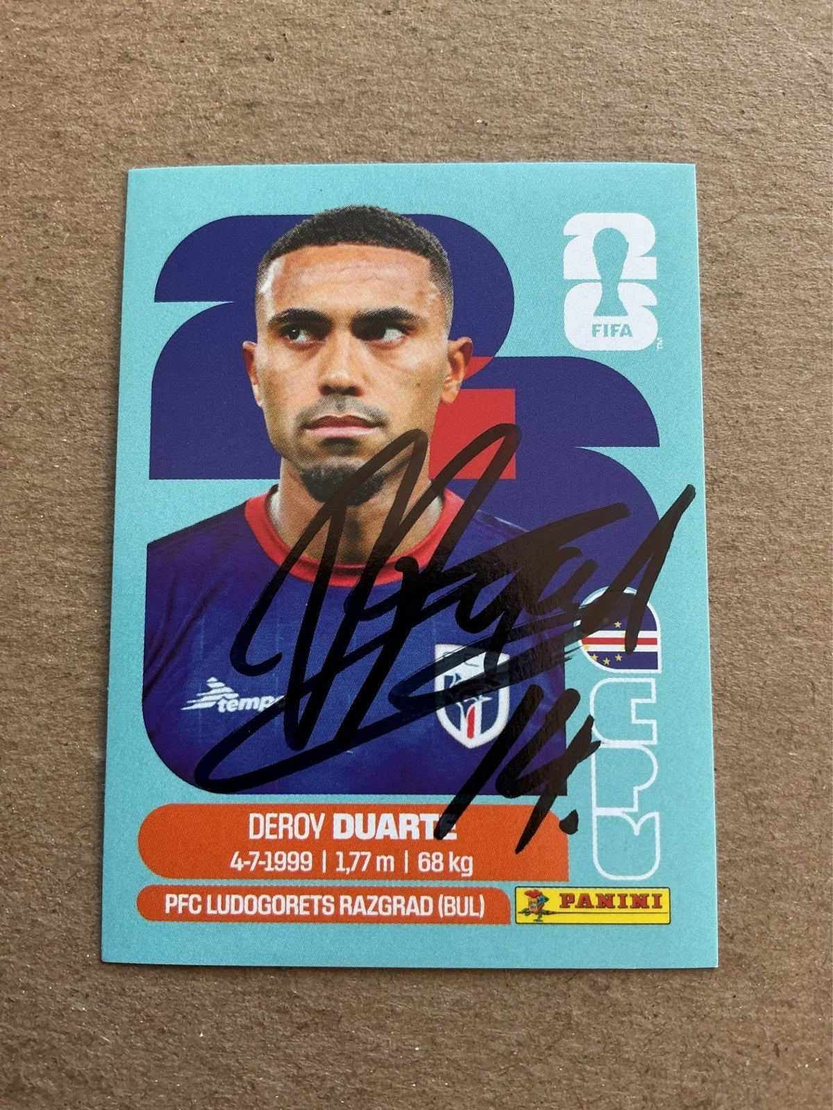 Deroy Duarte, Cape Verde 🇨🇻 FIFA World Cup 2026 Panini hand signed - Autographs-World