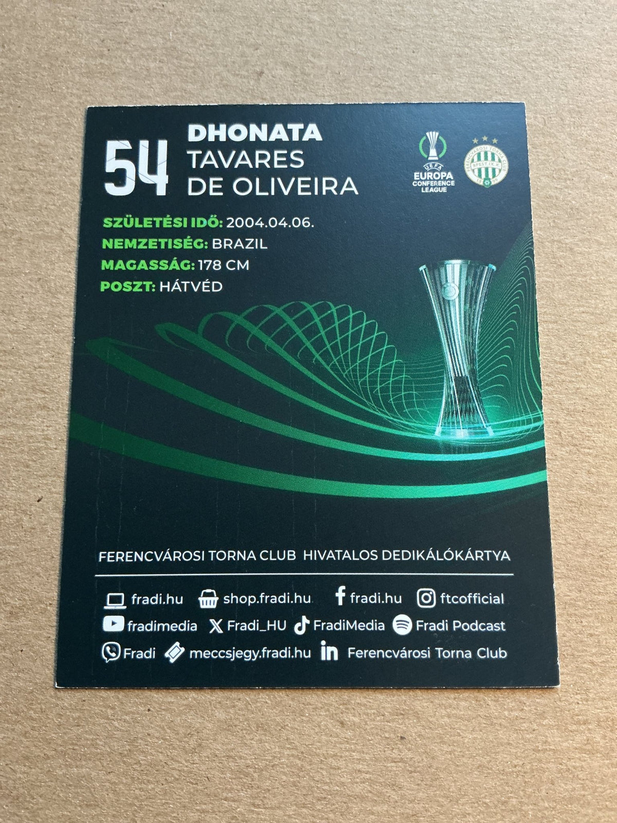 Dhonata, Brazil 🇧🇷 Ferencváros TC 2023/24 hand signed - Autographs-World