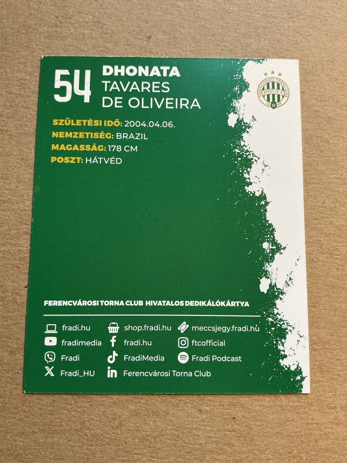 Dhonata, Brazil 🇧🇷 Ferencváros TC 2023/24 hand signed - Autographs-World